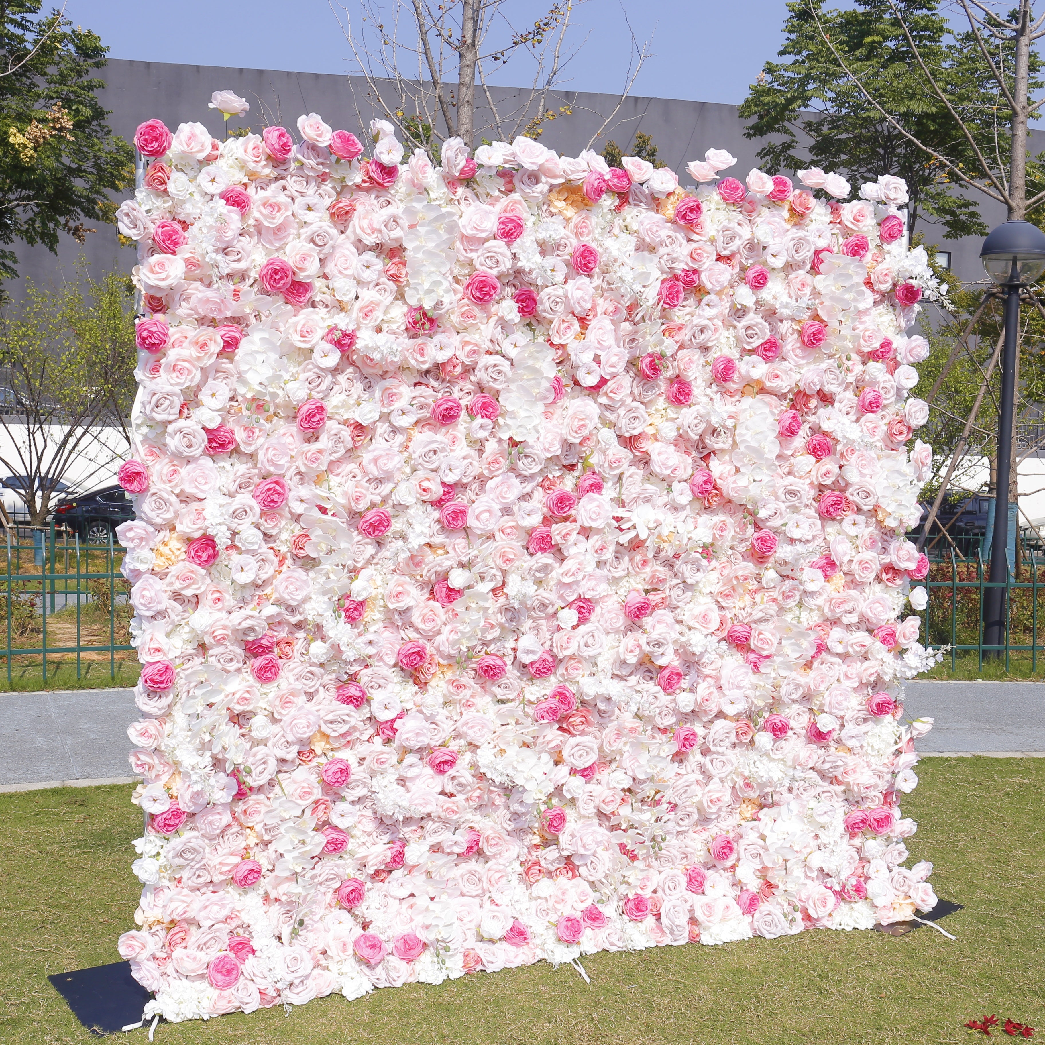 Blush Pink White Artificial Silk Roses 5D Hanging Flower Wall ACFW-108