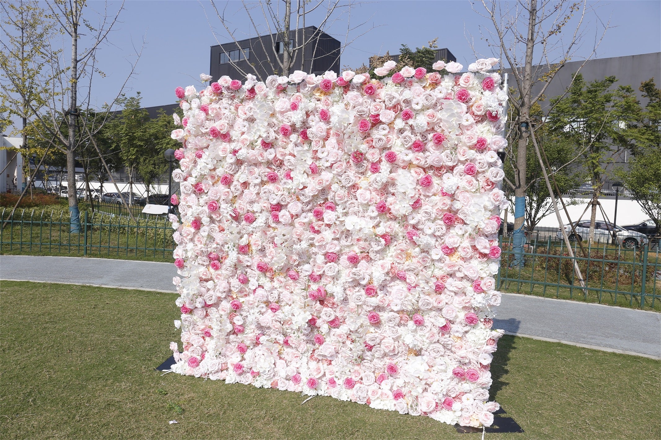 Blush Pink White Artificial Silk Roses 5D Hanging Flower Wall ACFW-108