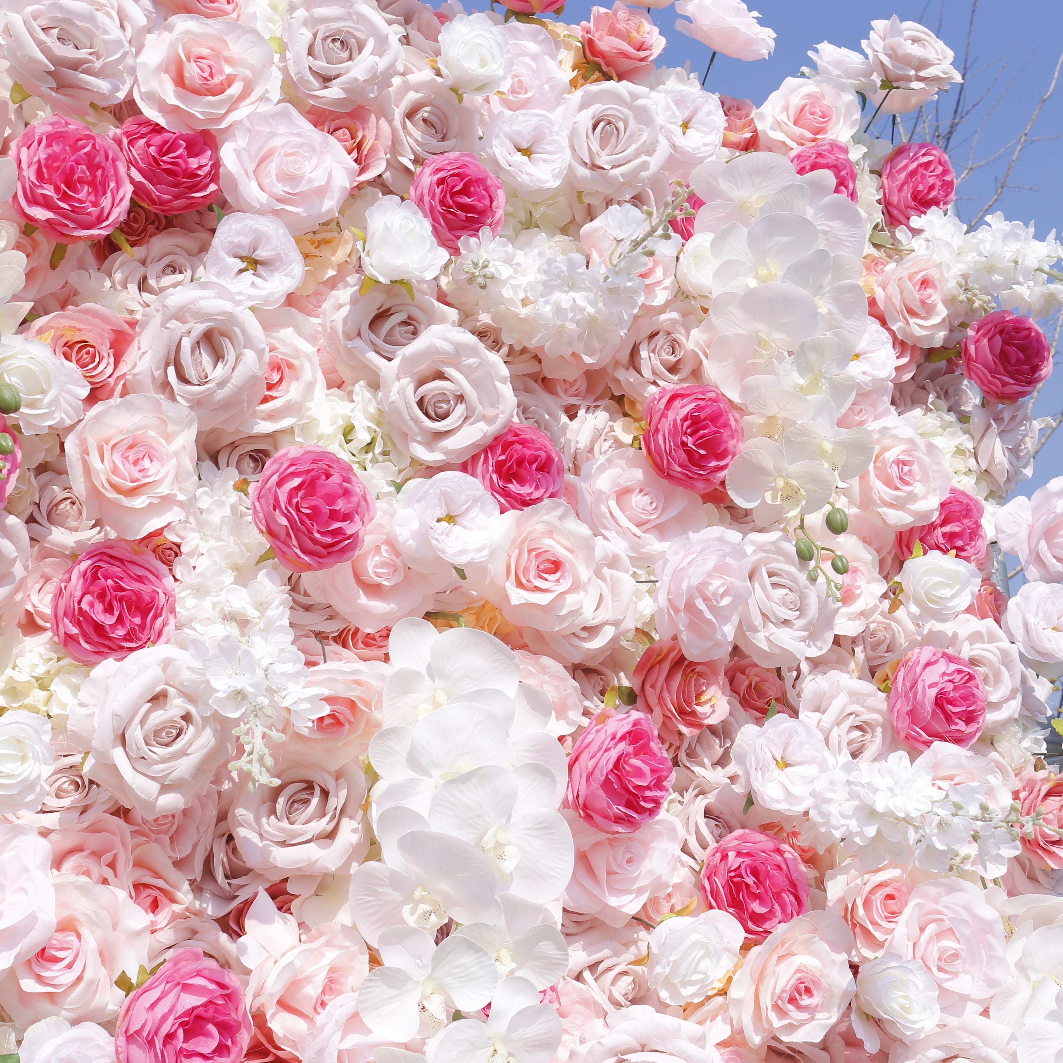 Blush Pink White Artificial Silk Roses 5D Hanging Flower Wall ACFW-108