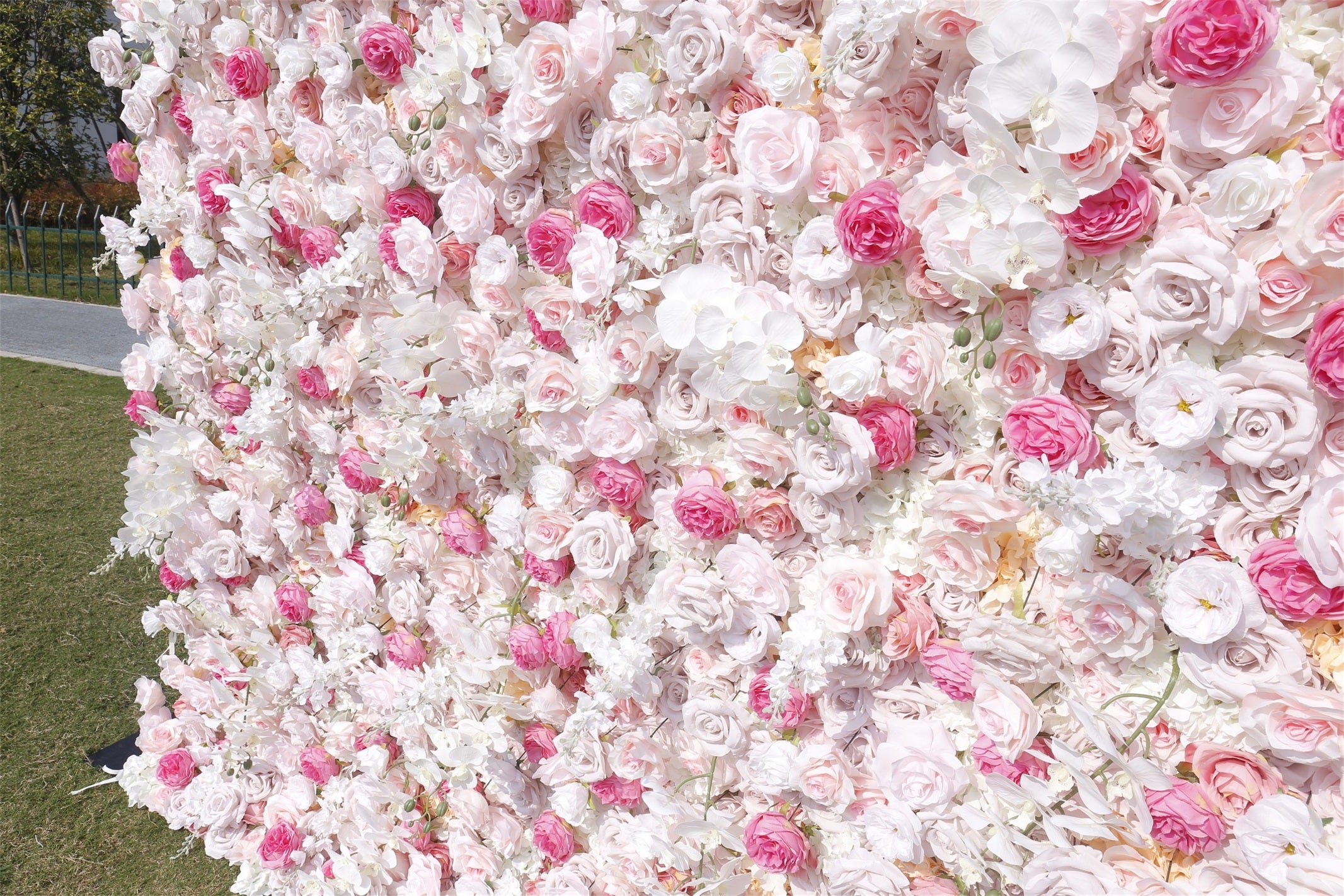 Blush Pink White Artificial Silk Roses 5D Hanging Flower Wall ACFW-108