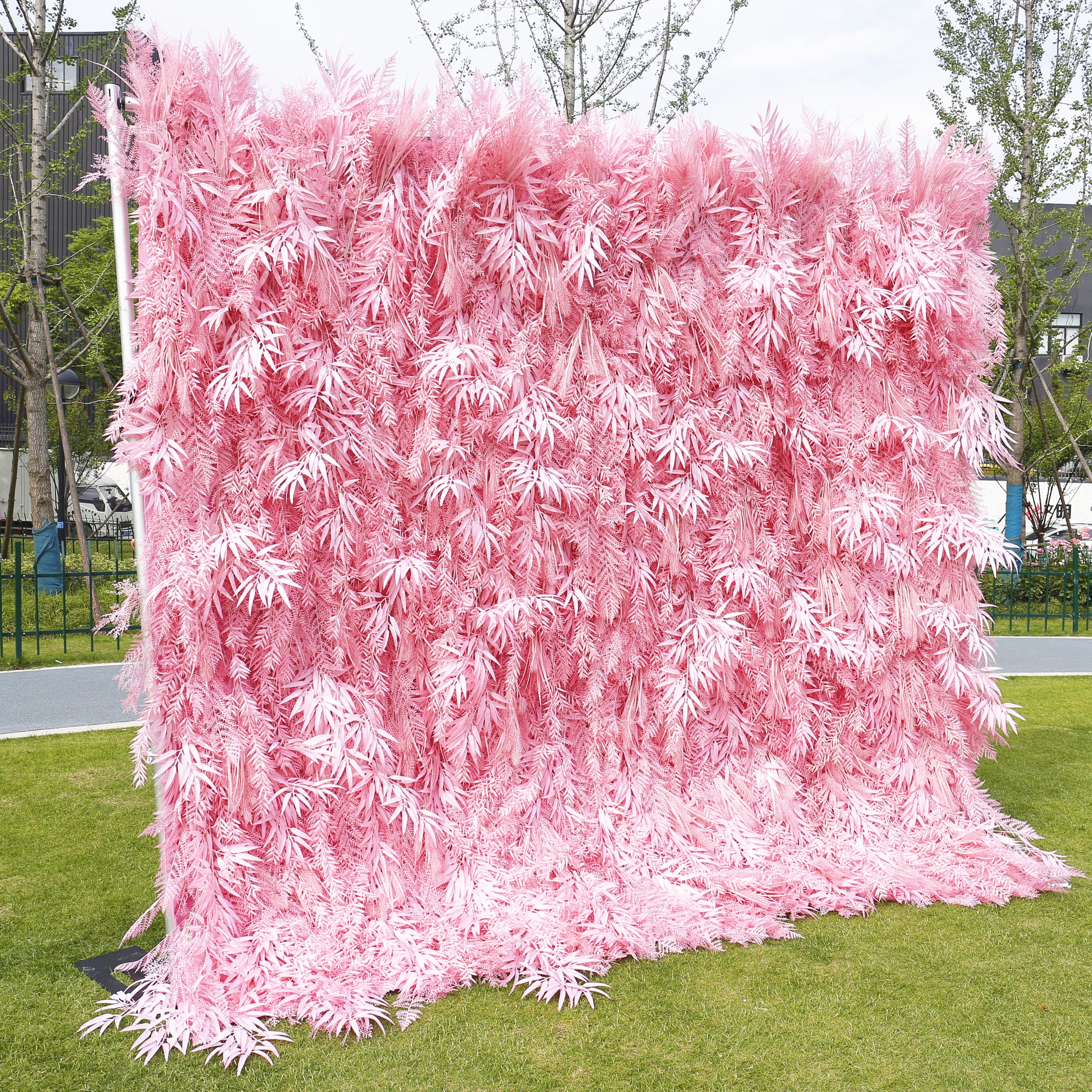 Artificial Pink Blue Pampas Wall Roll Up Hanging Backdrop Event Decor ACFW-111