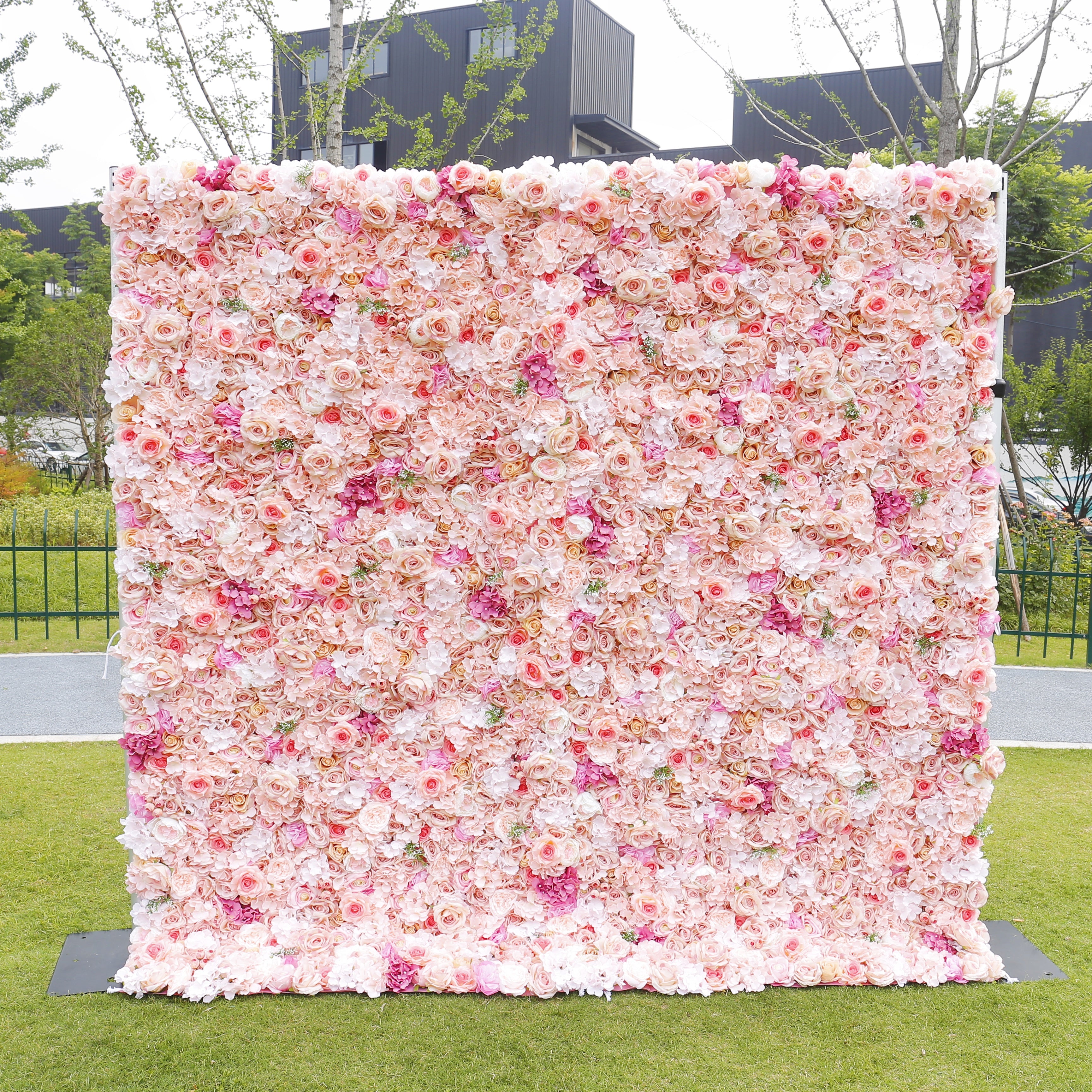 5D Pink Mixed Fabric Flowers Artificial Flower Wall Events Decor ACFW-118