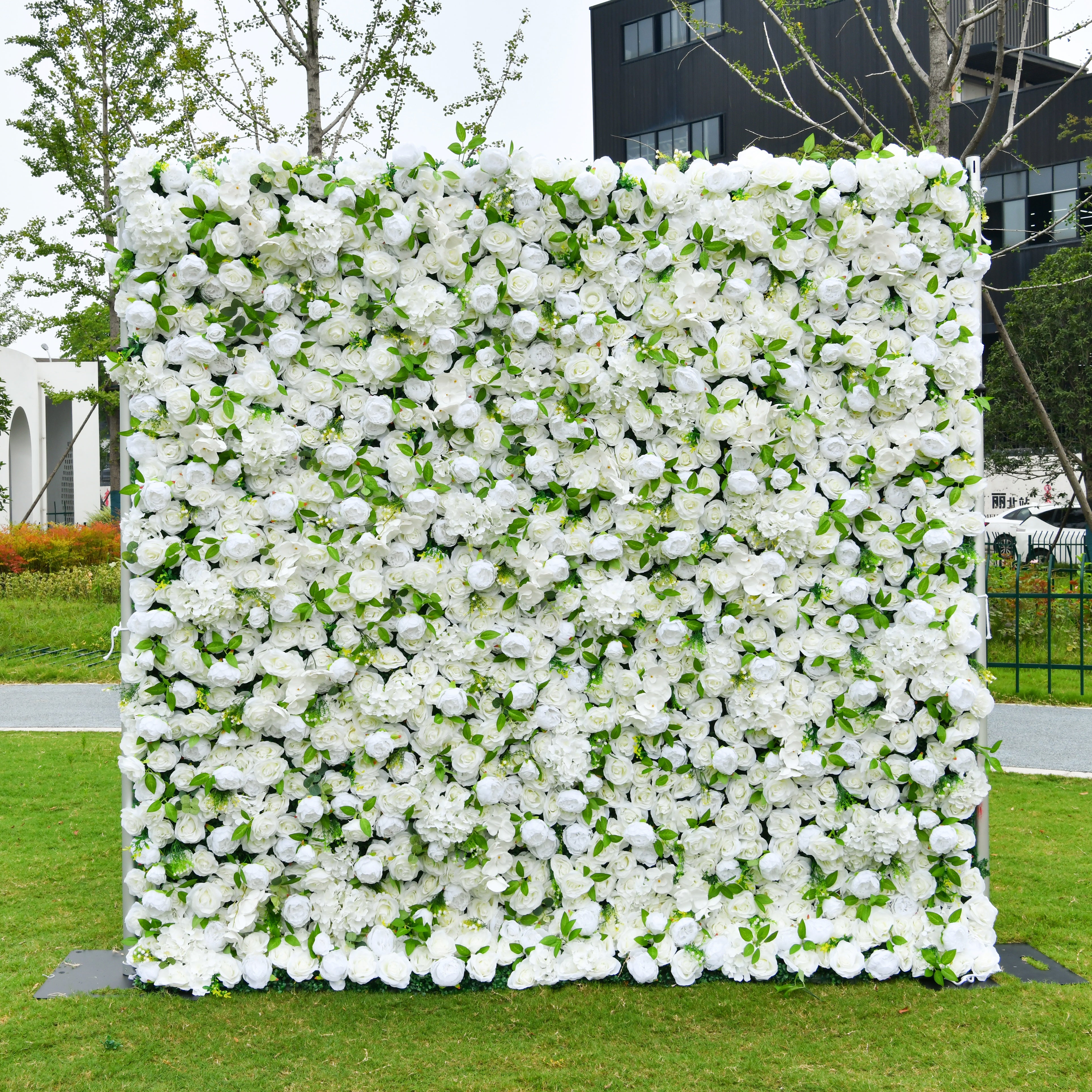 White Rose Green Forest Popular 5D Fabric Roll Up Flower Wall ACFW-122