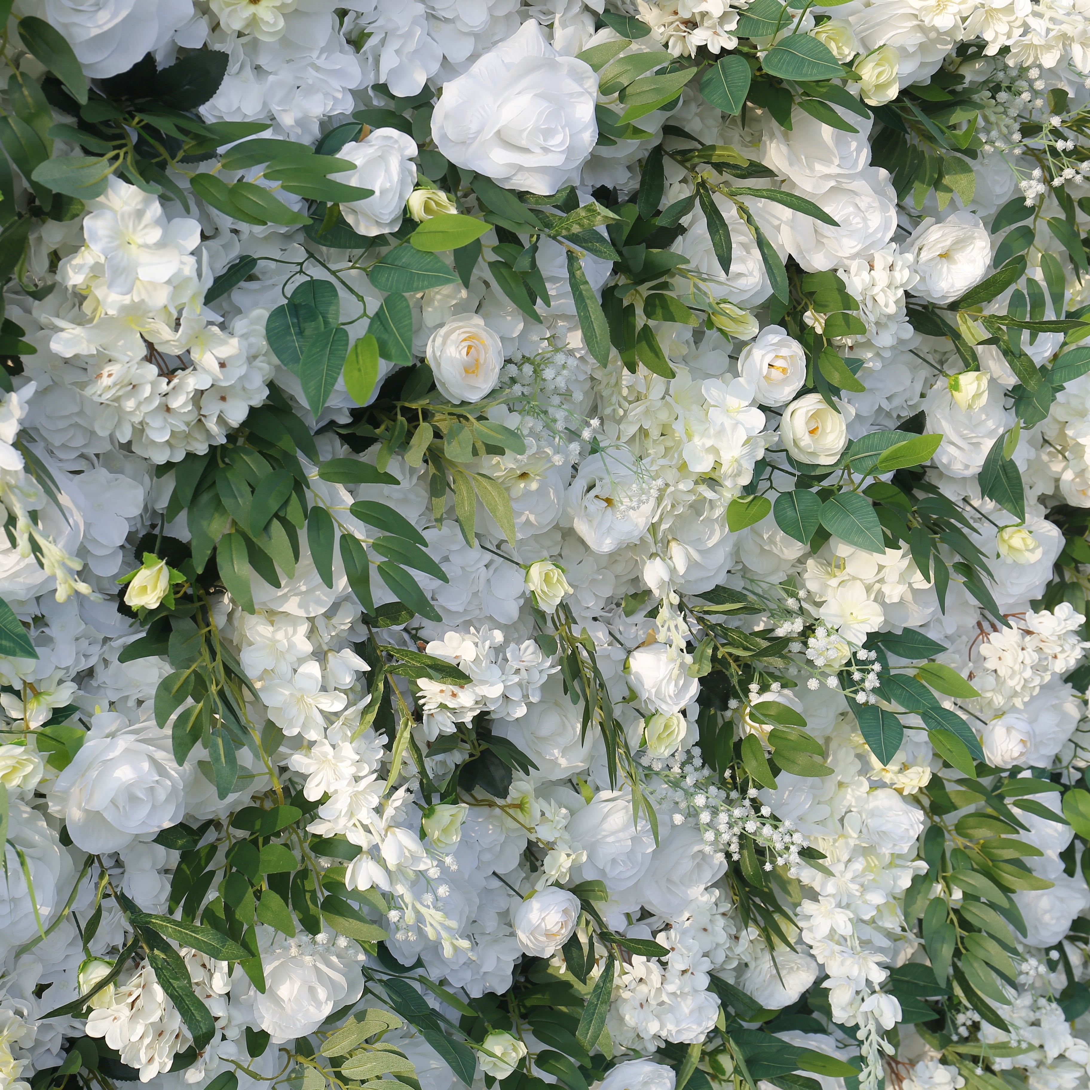 White Rose with Greenery Hanging Cloth 3D Flower Wall Backdrop ACFW-126