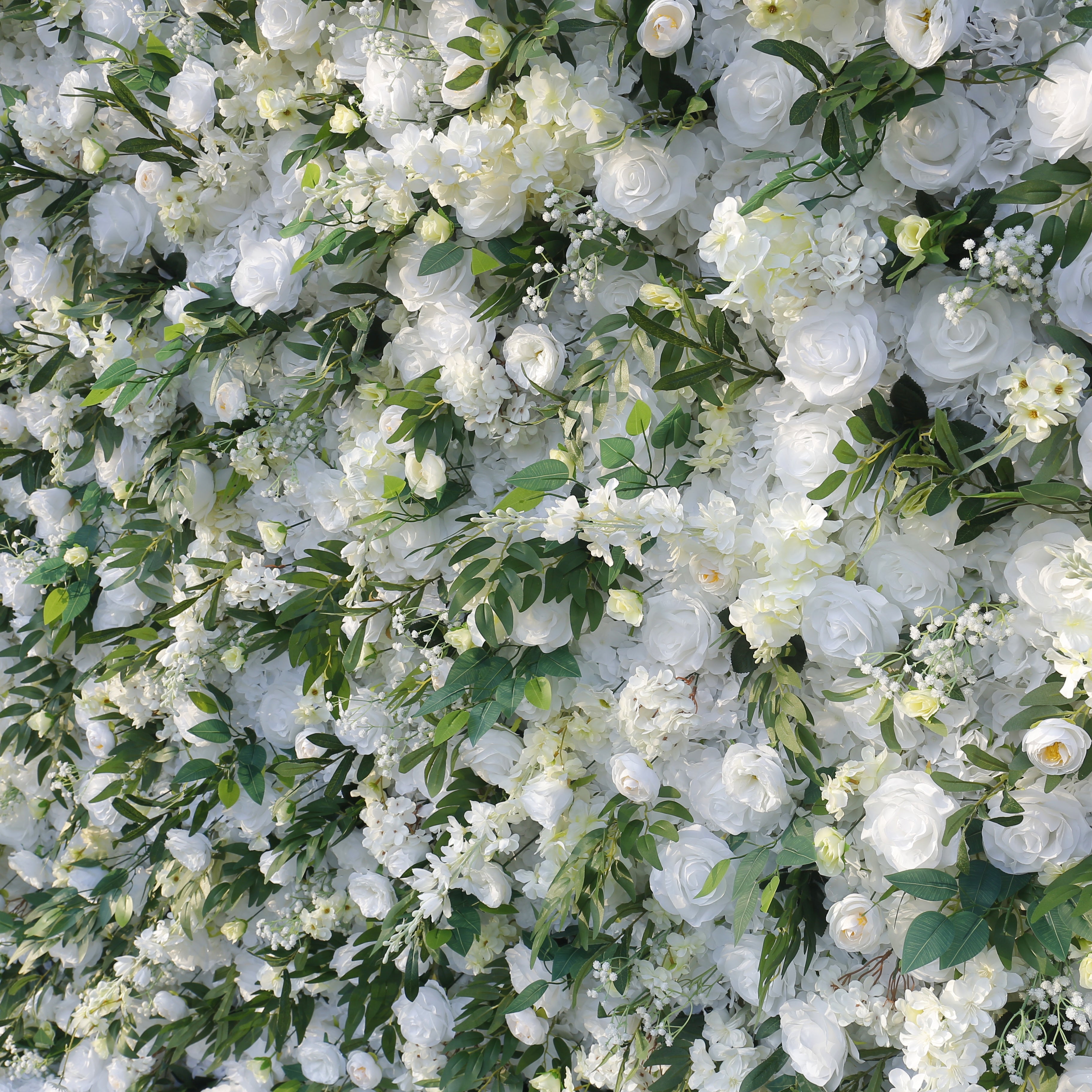 White Rose with Greenery Hanging Cloth 3D Flower Wall Backdrop ACFW-126