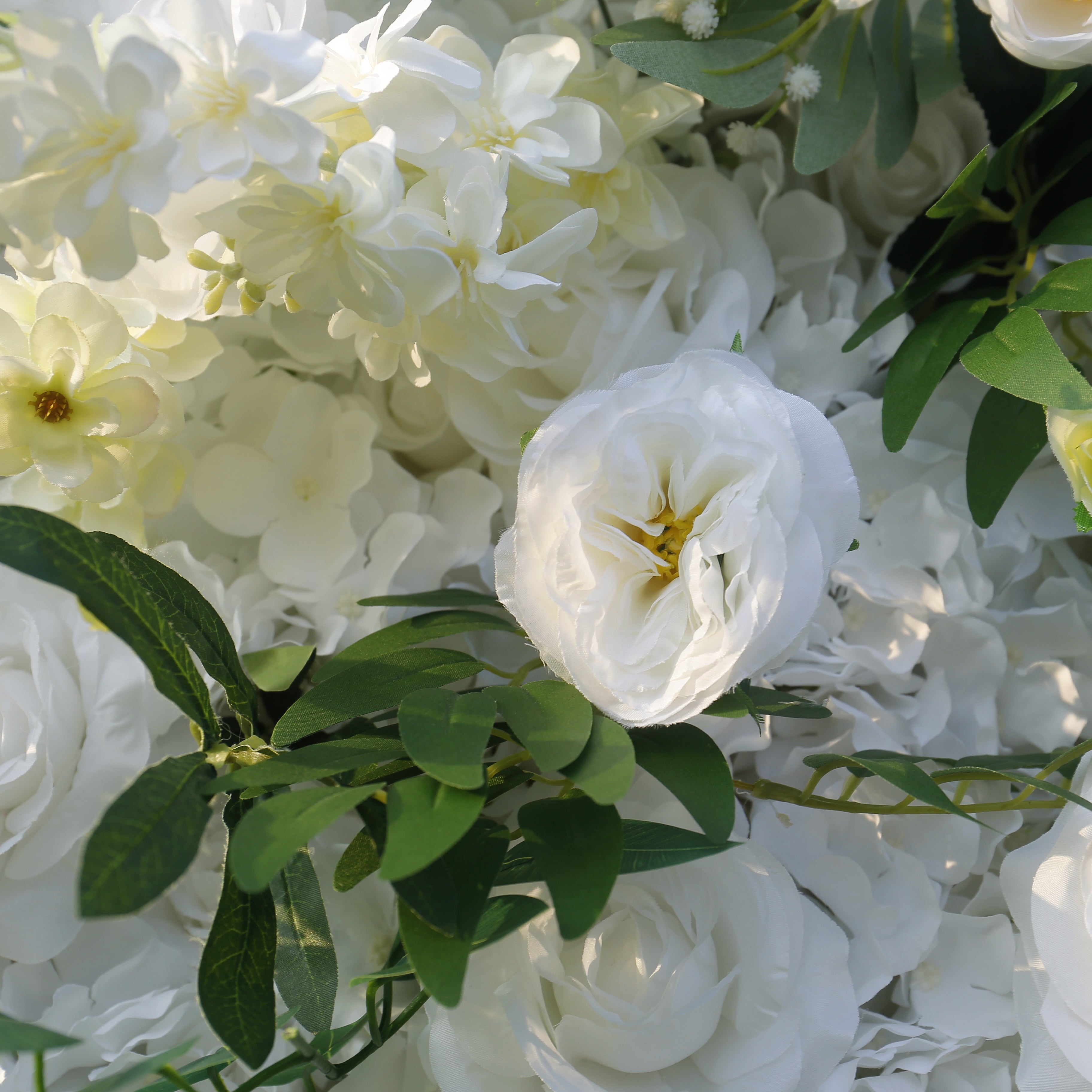 White Rose with Greenery Hanging Cloth 3D Flower Wall Backdrop ACFW-126