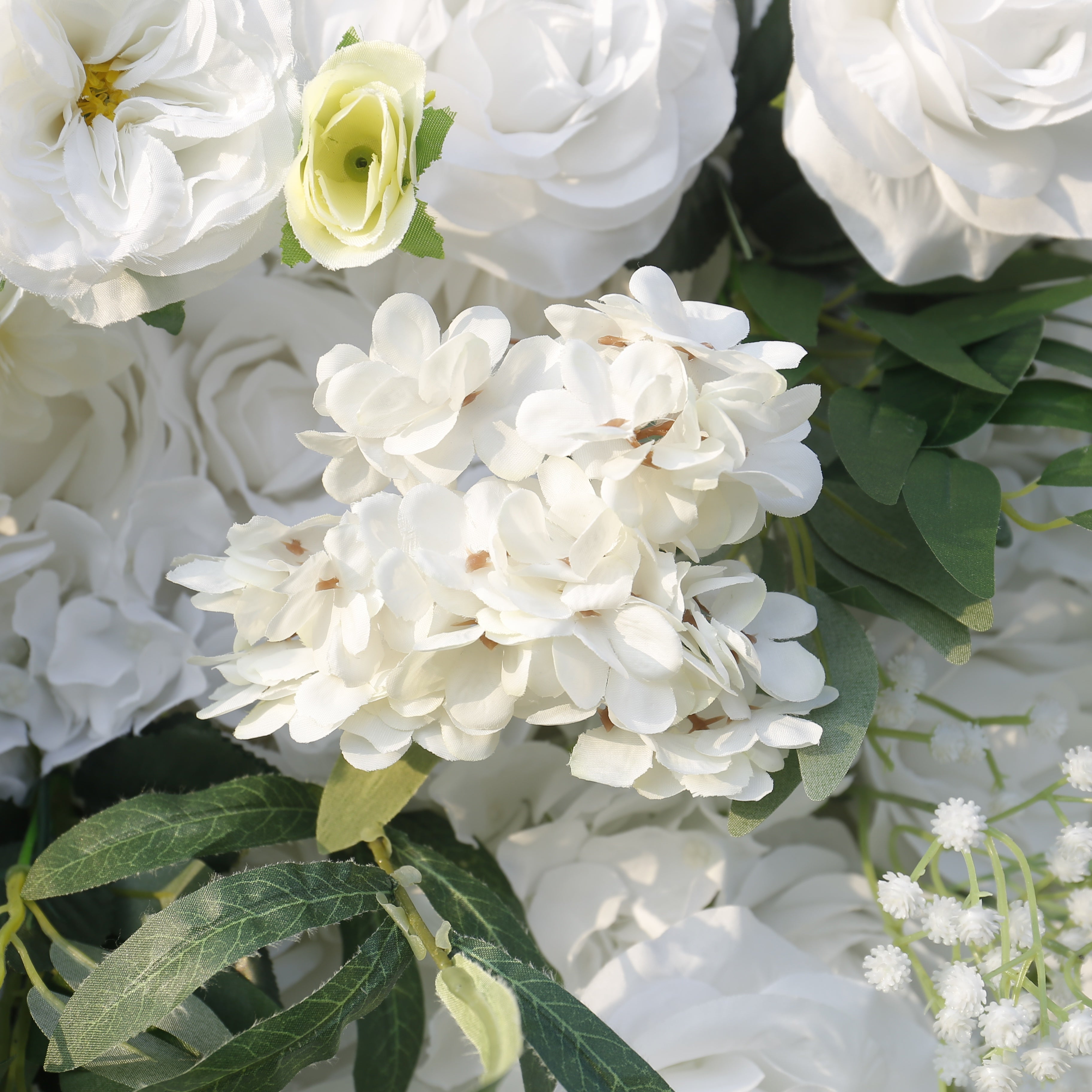 White Rose with Greenery Hanging Cloth 3D Flower Wall Backdrop ACFW-126