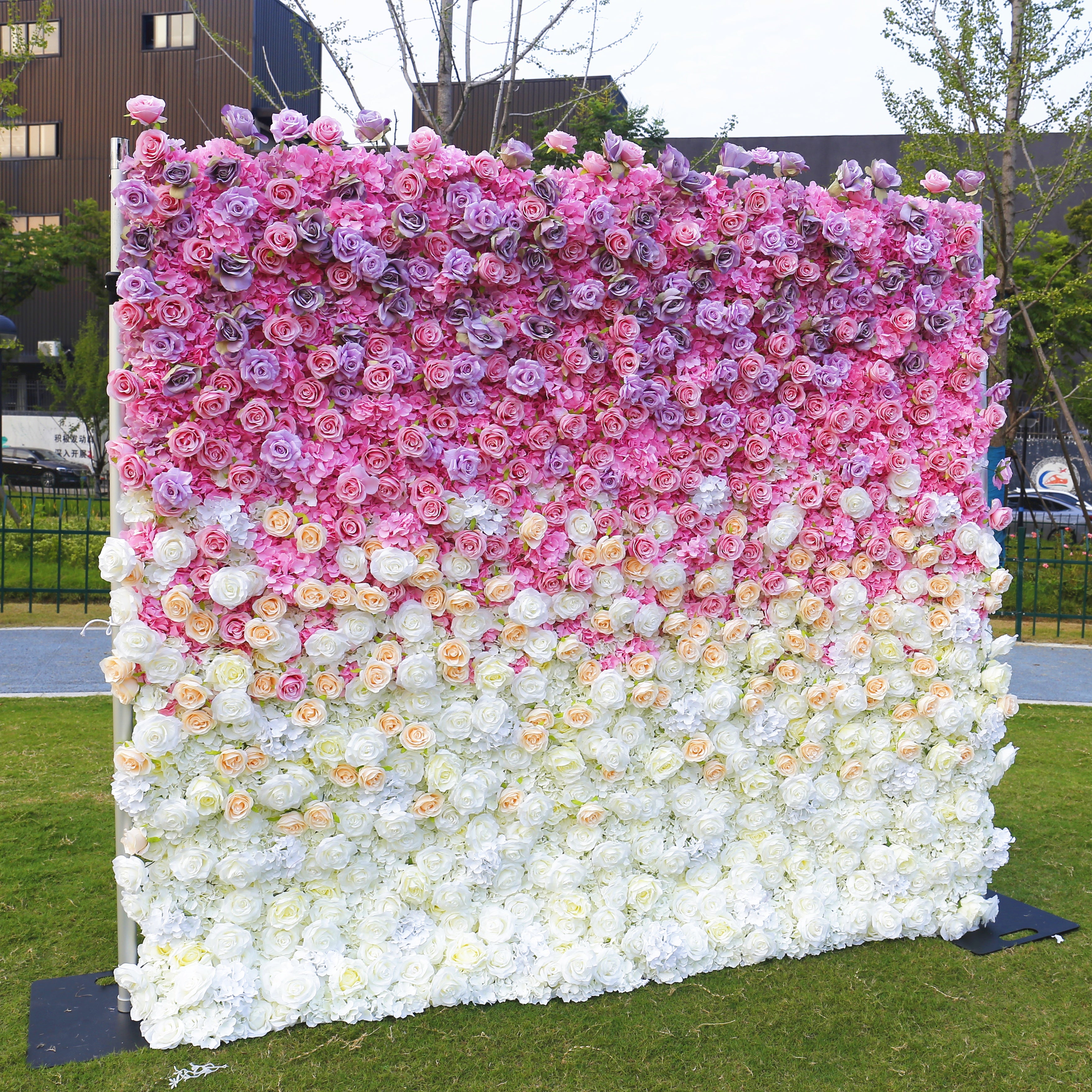 Gradient Pink Purple Fabric Flower Wall Wedding Backdrop ACFW-127