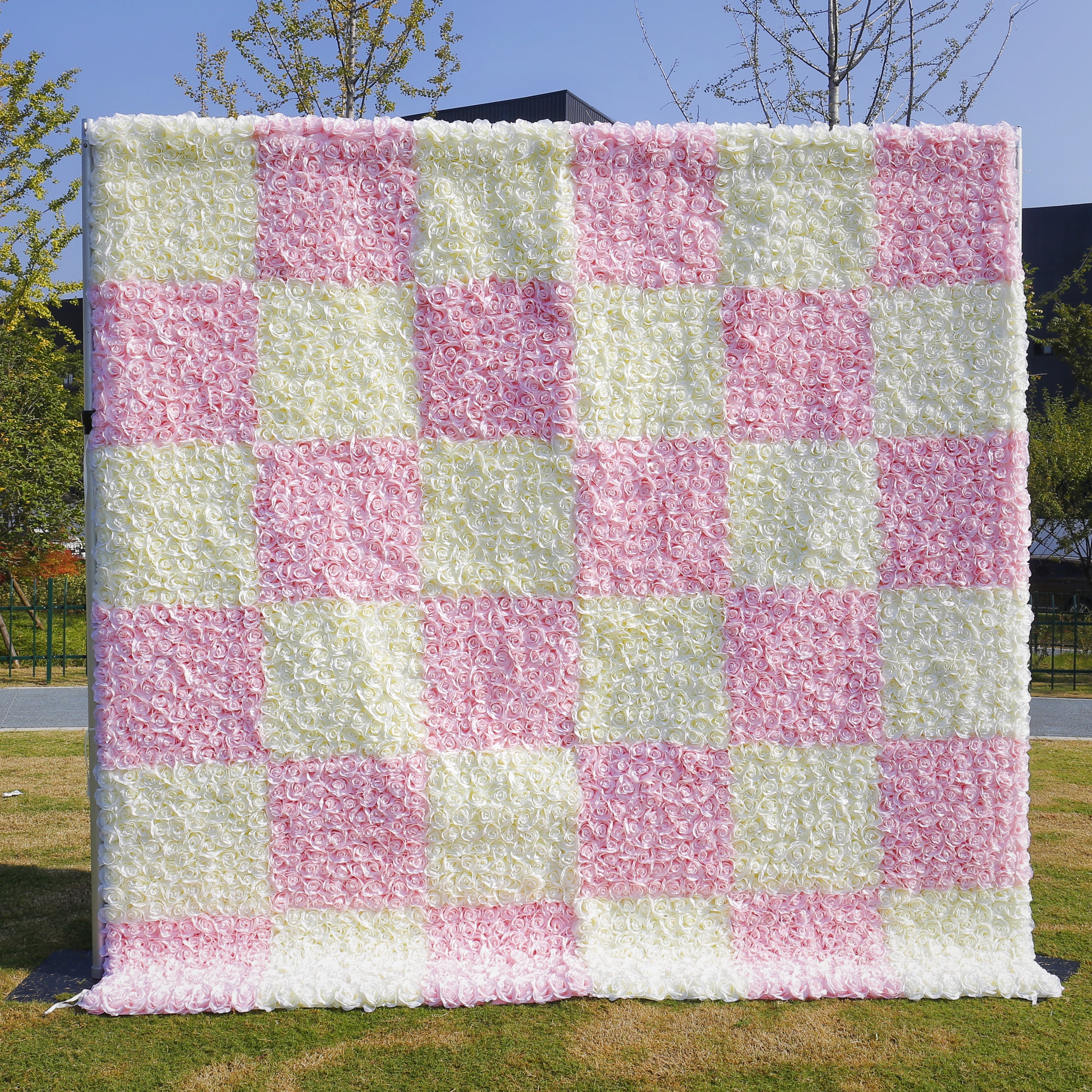 Pink White Square Rose Flower Wall Panel For Baby Shower Party Decor ACFW-128
