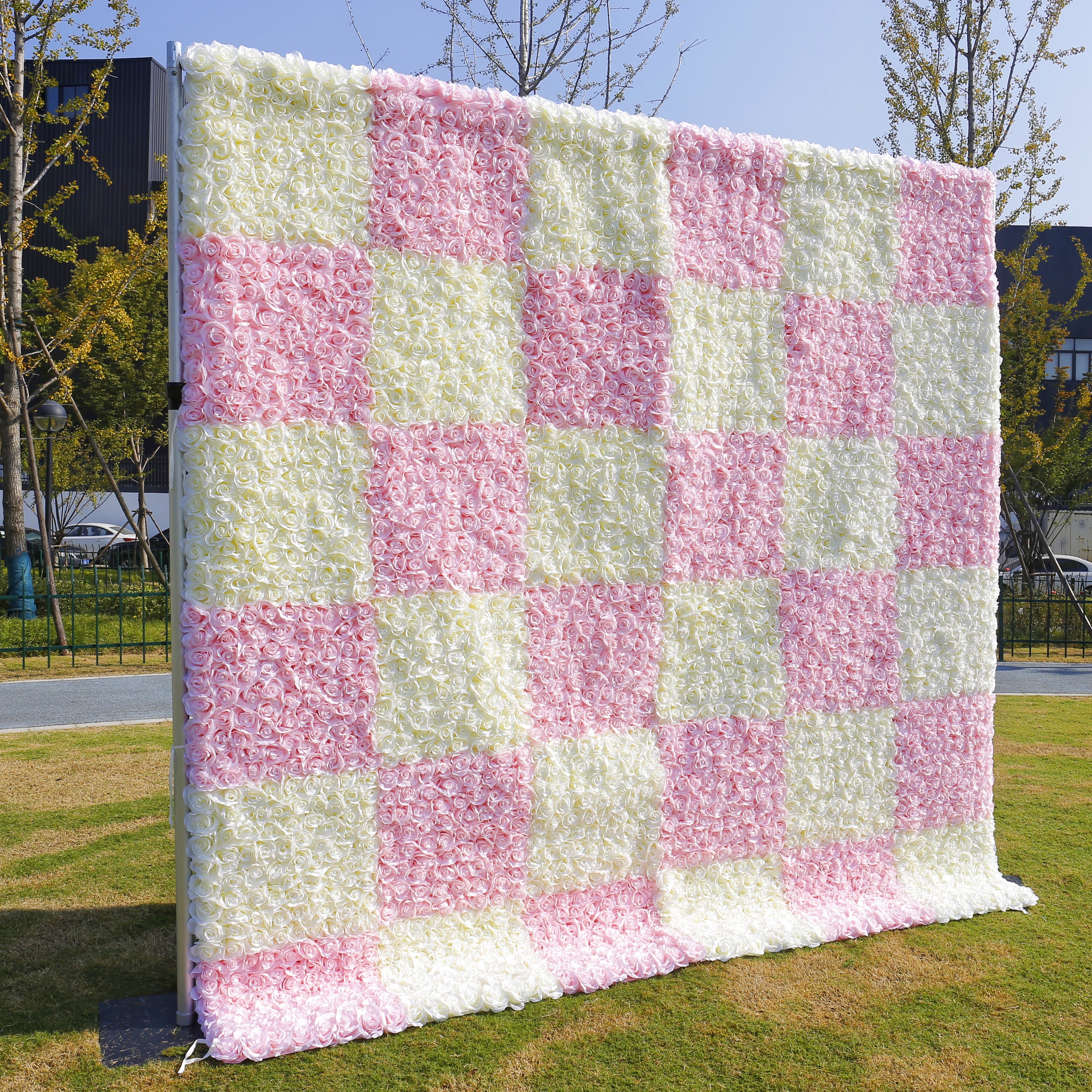 Pink White Square Rose Flower Wall Panel For Baby Shower Party Decor ACFW-128