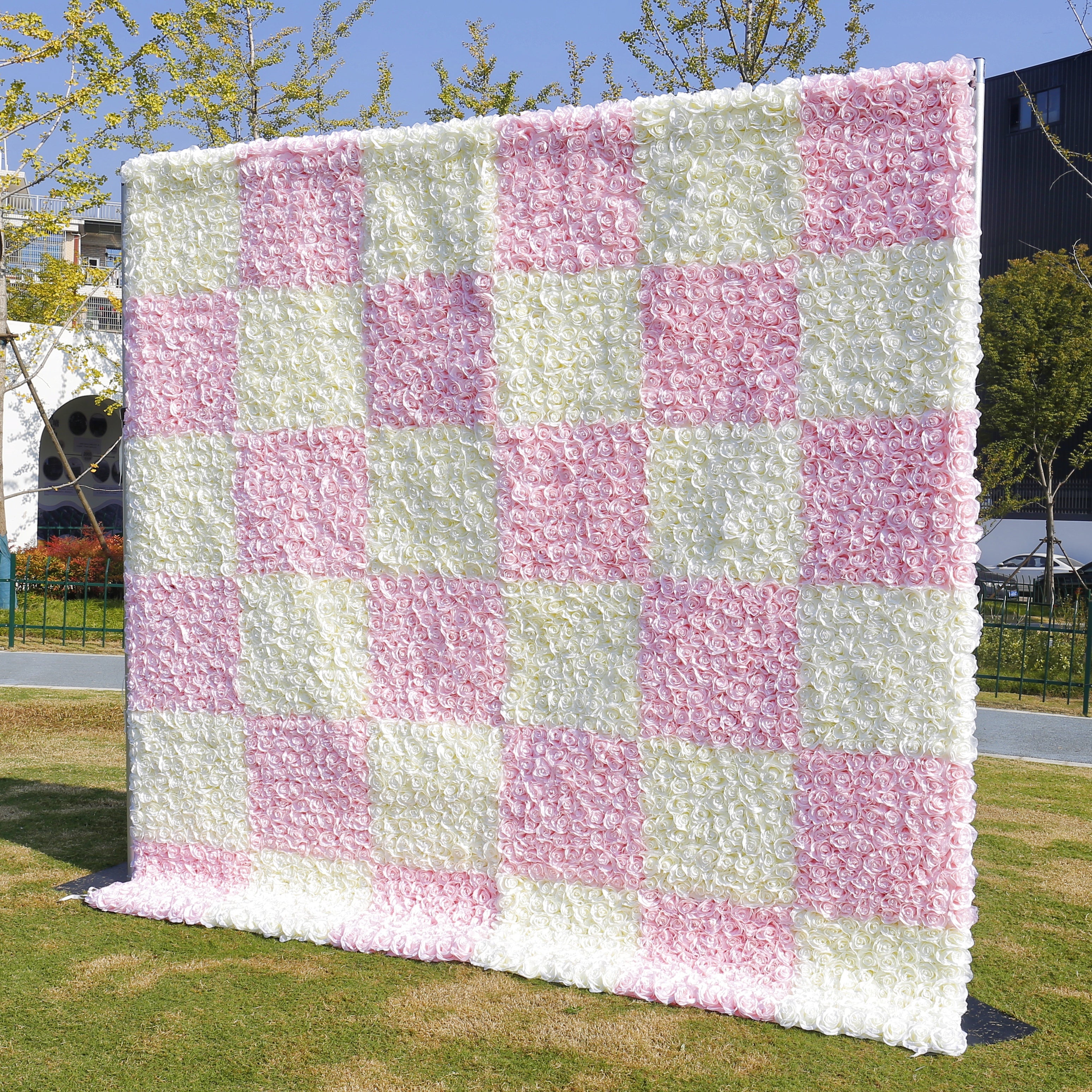 Pink White Square Rose Flower Wall Panel For Baby Shower Party Decor ACFW-128
