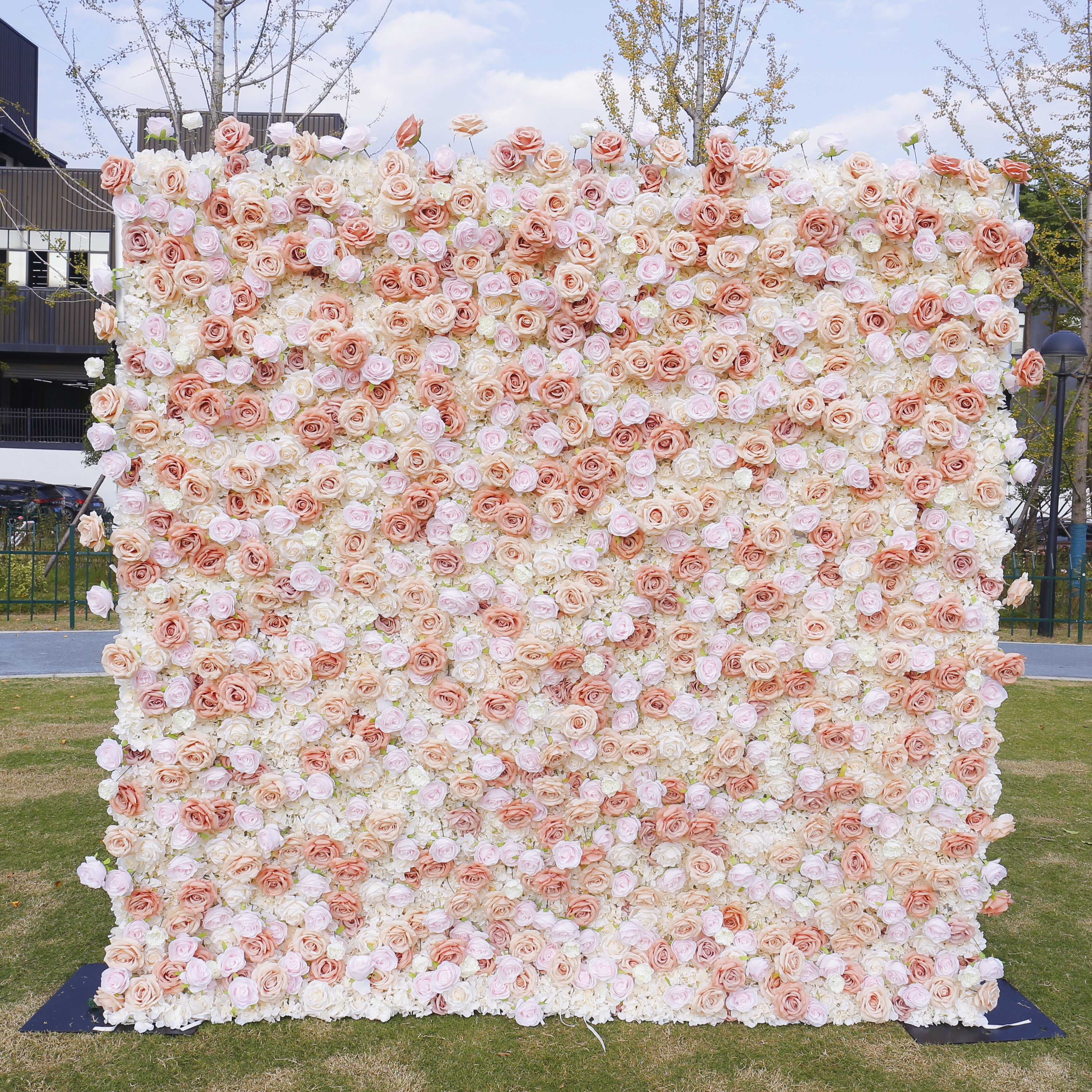 Pink White Roses Fabric Flower Wall for Party Decor ACFW-131