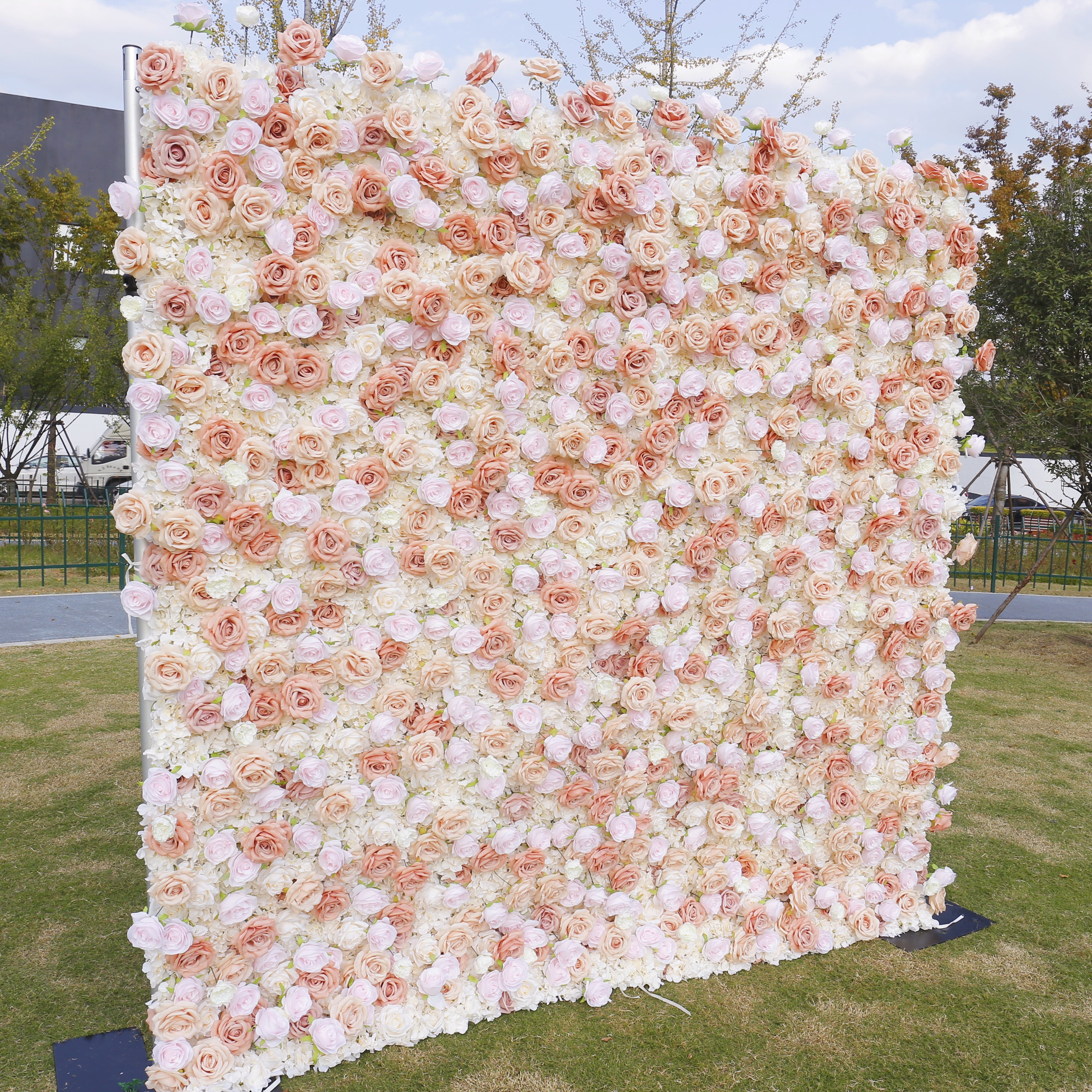 Pink White Roses Fabric Flower Wall for Party Decor ACFW-131