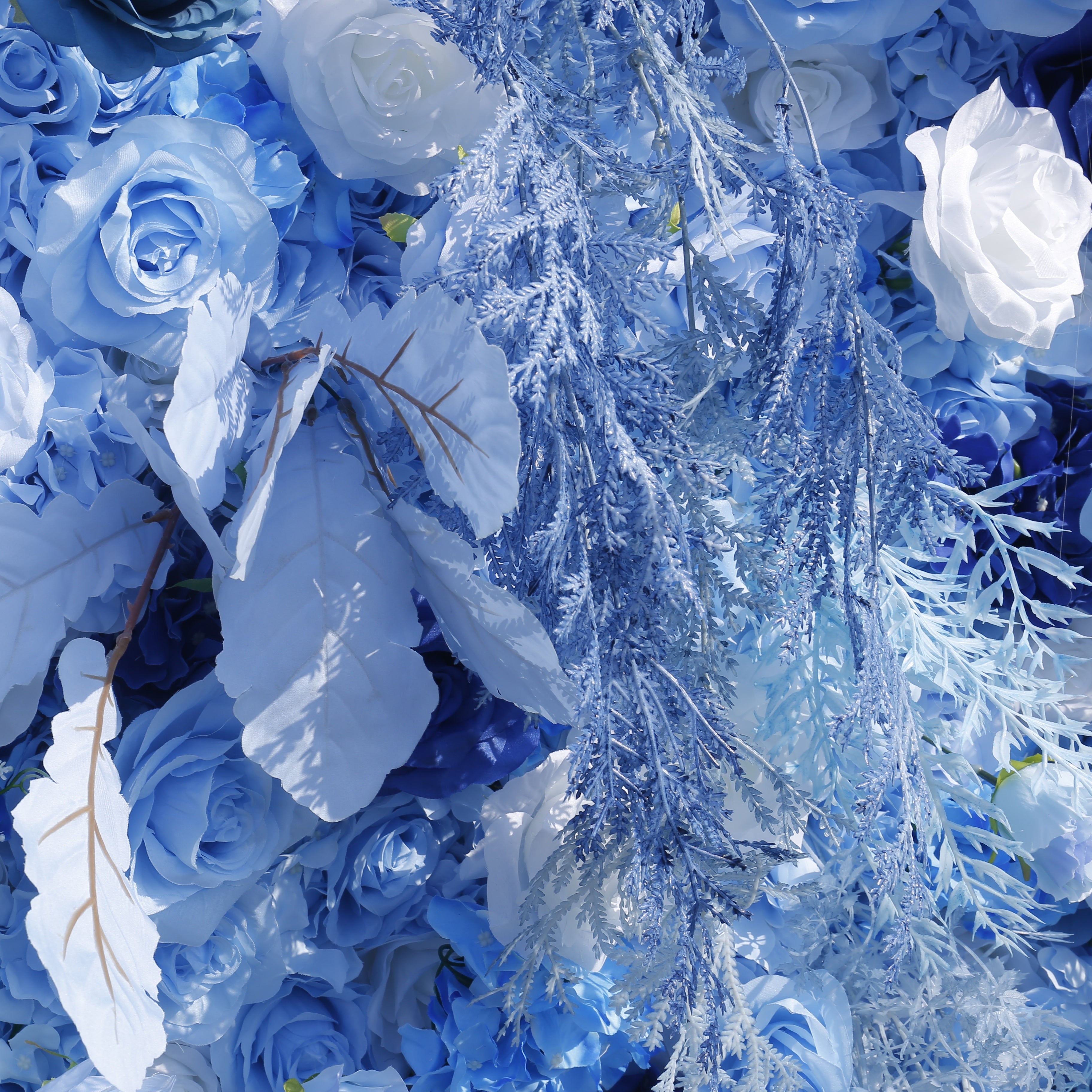 8x8ft White Light Blue Rose Roll Up Curtain Flower Wall Backdrop ACFW-135