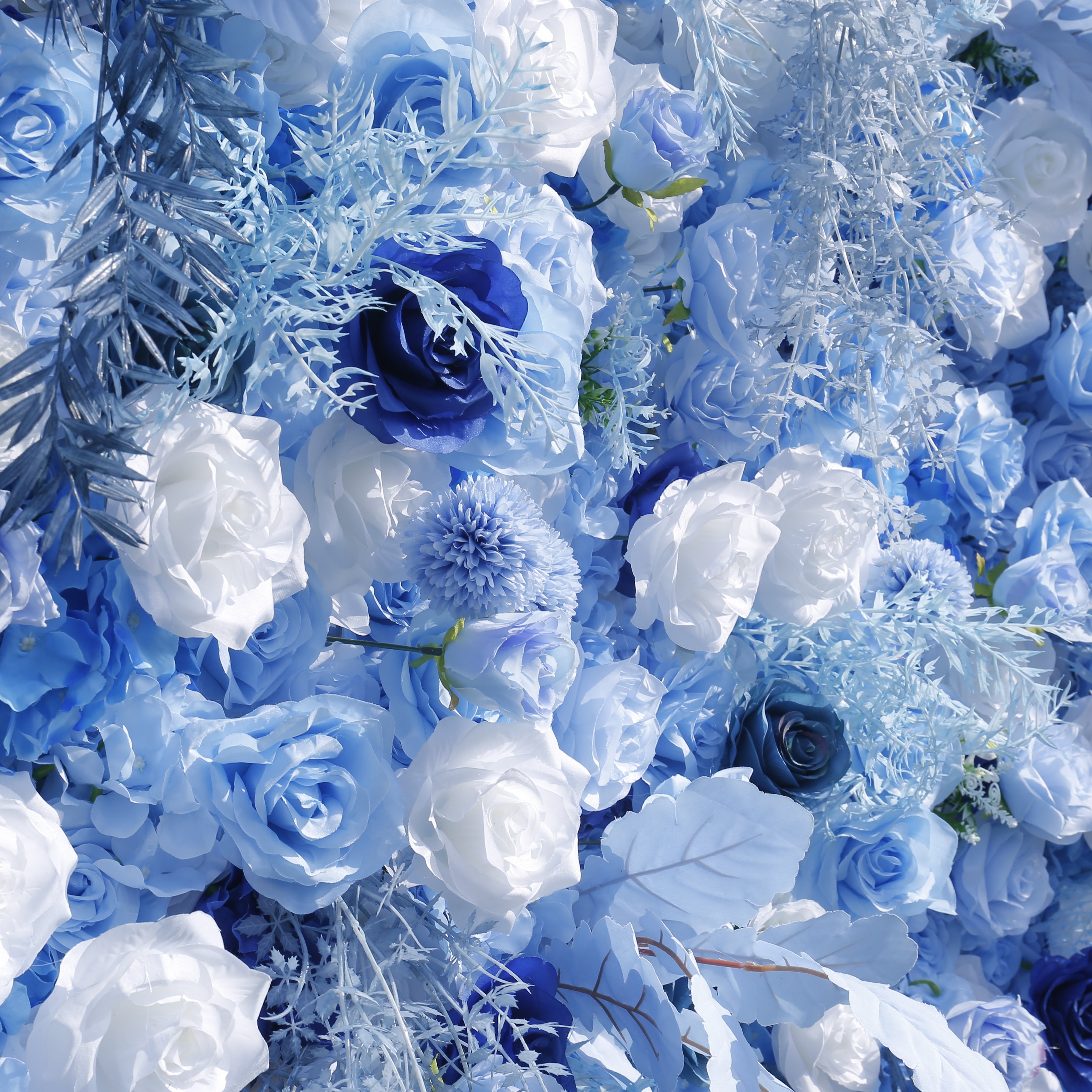 8x8ft White Light Blue Rose Roll Up Curtain Flower Wall Backdrop ACFW-135