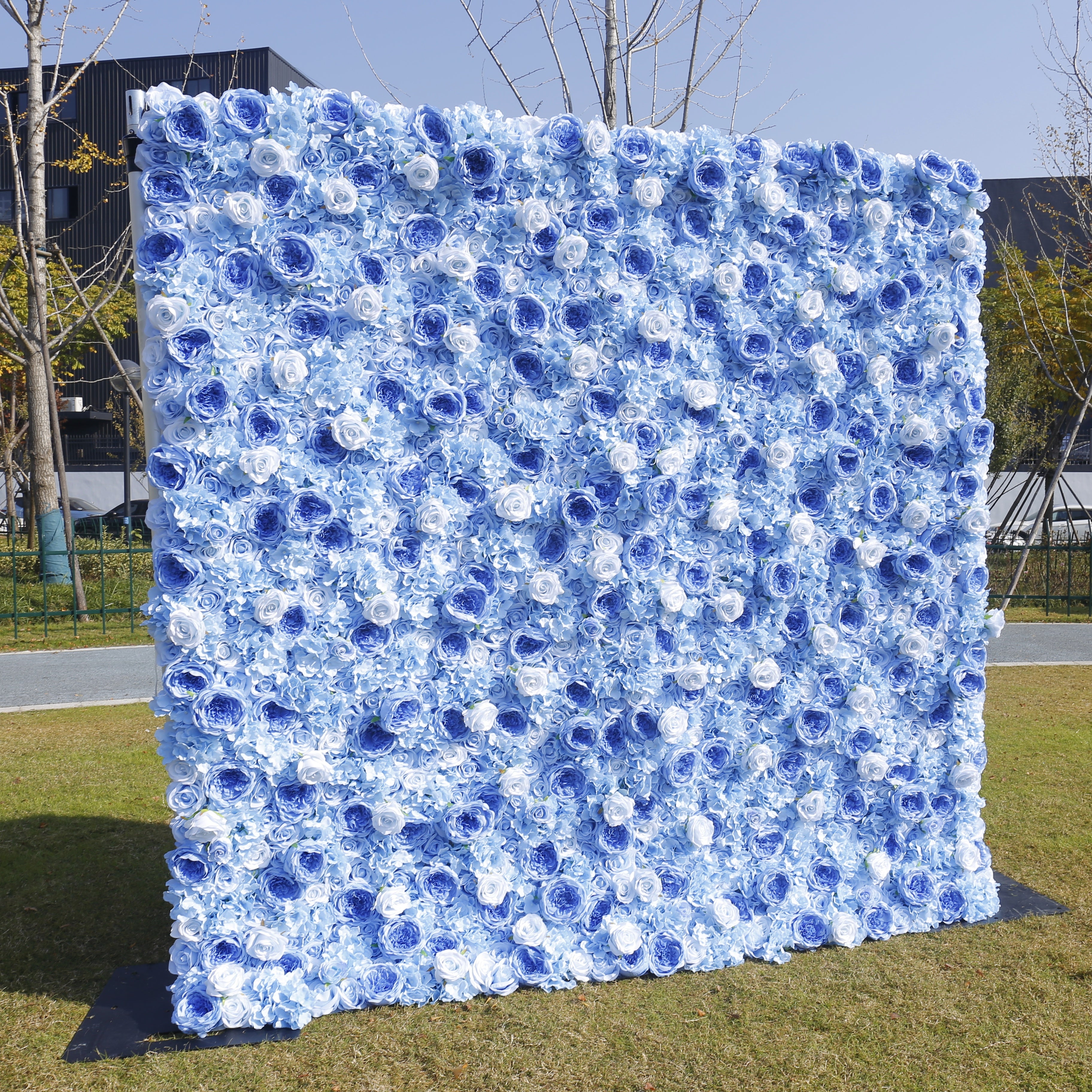 5D Light Blue Roses Rolling Up Artificial Flower Wall Backdrop ACFW-137