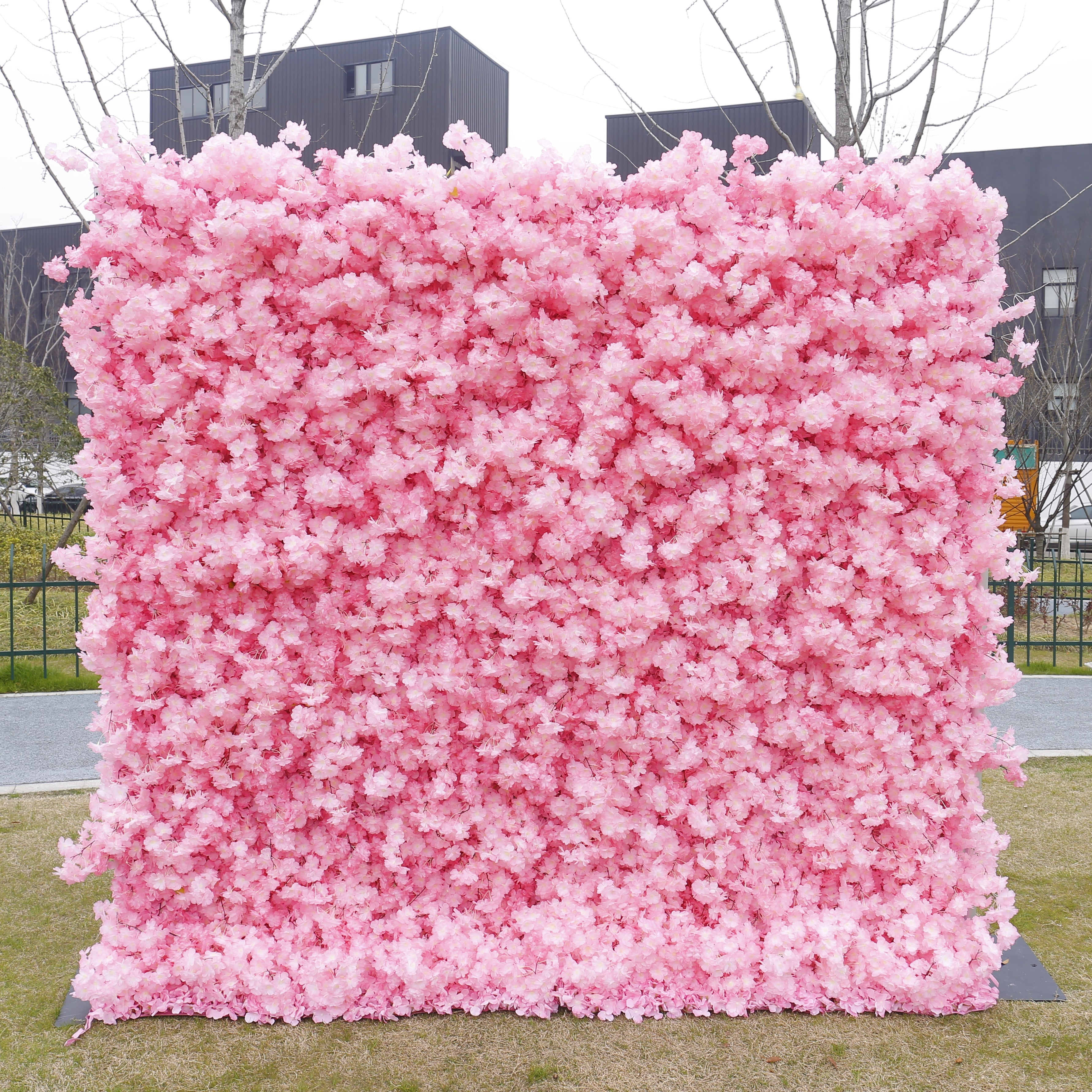 Pink & White Cherry Blossom Fabric Wall Rolling Up Flower Backdrop ACFW-142