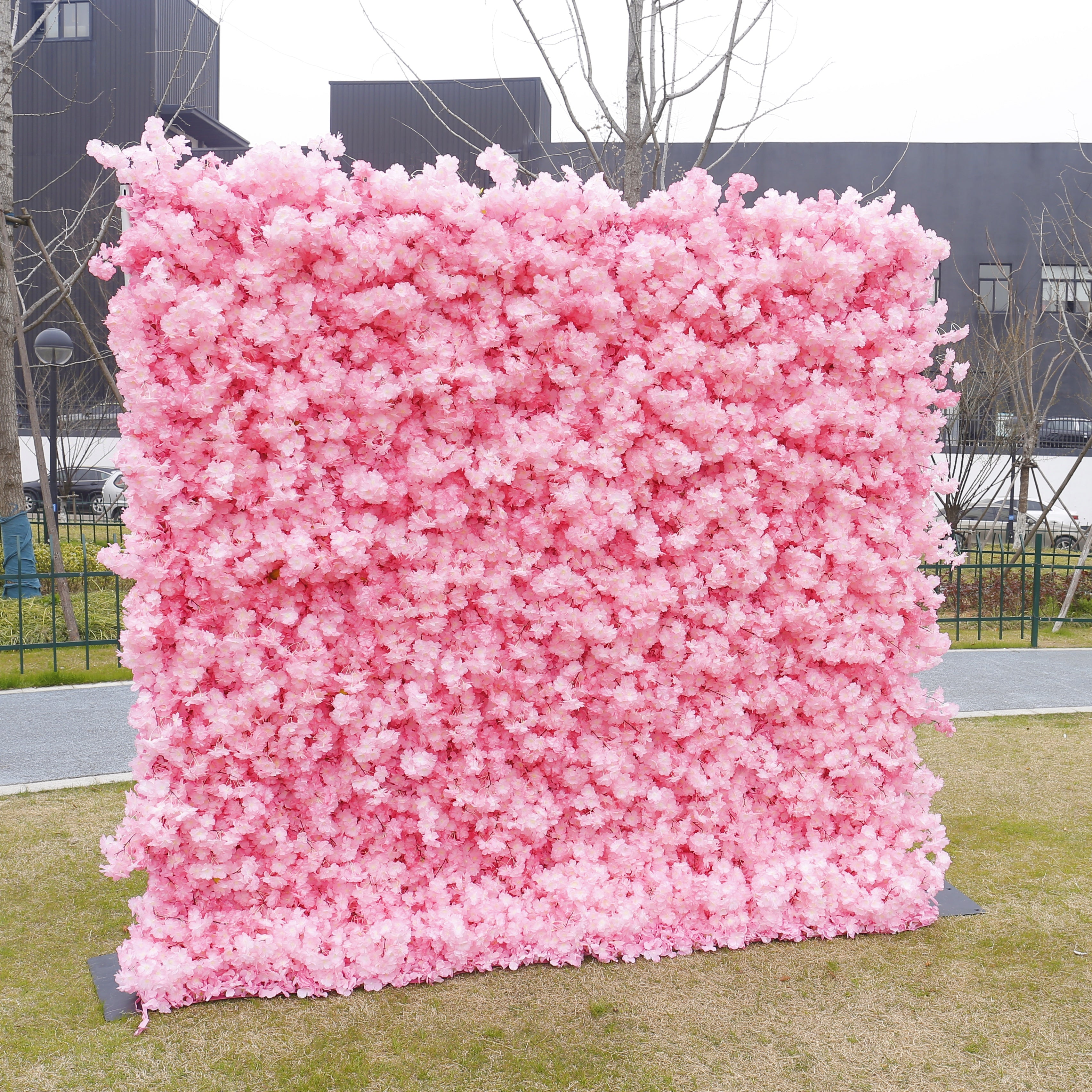 Pink & White Cherry Blossom Fabric Wall Rolling Up Flower Backdrop ACFW-142