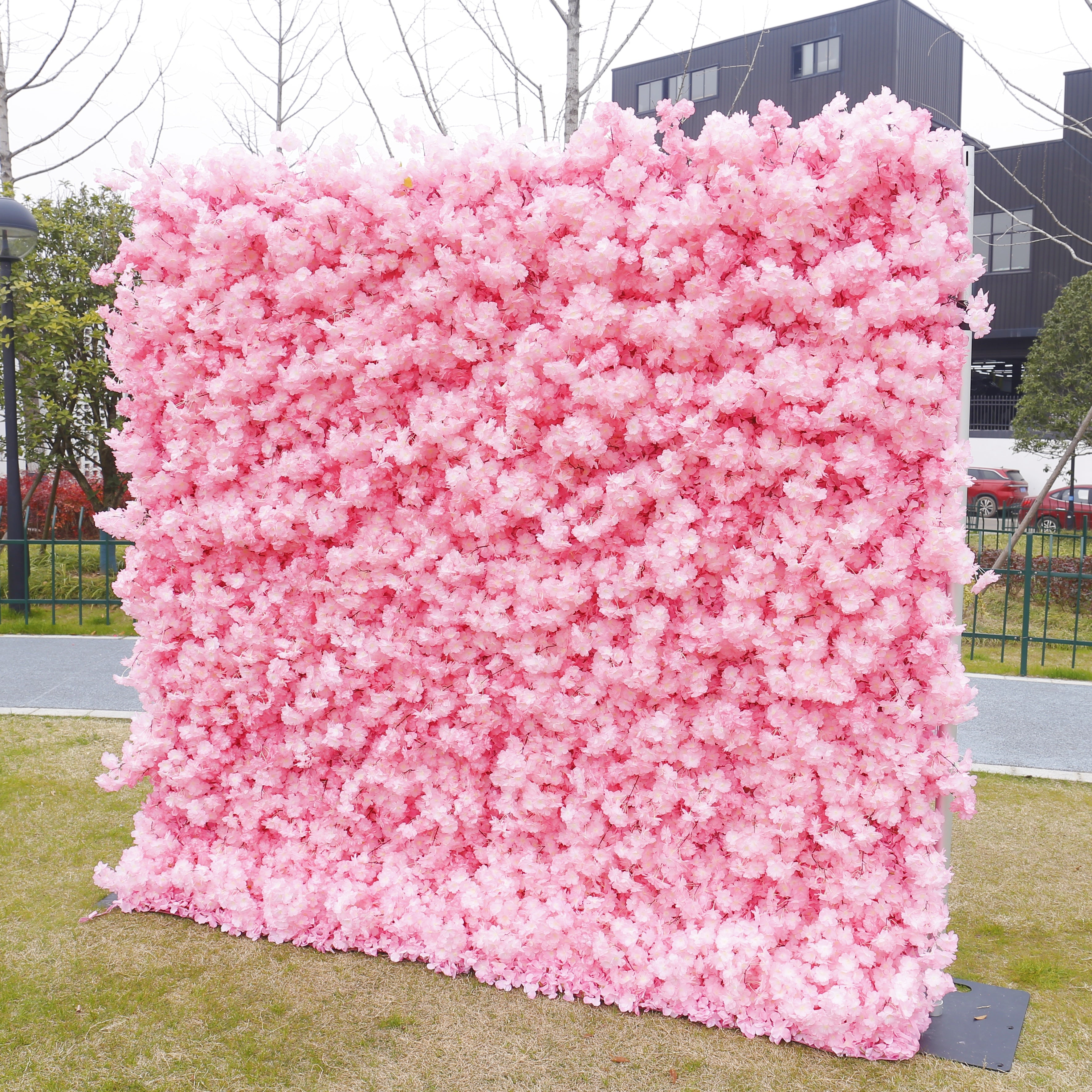 Pink & White Cherry Blossom Fabric Wall Rolling Up Flower Backdrop ACFW-142