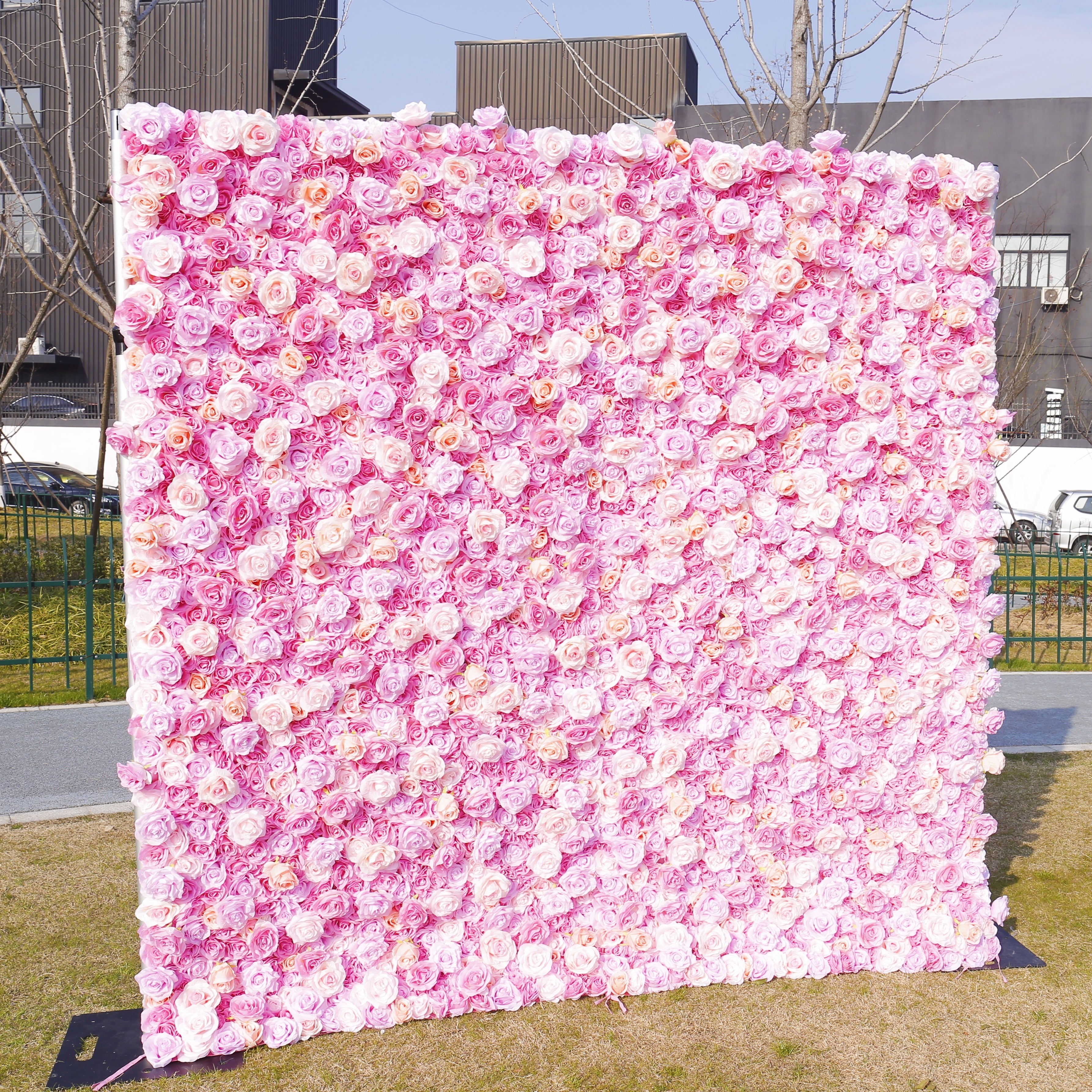 Pink Roses Fabric Flower Wall for Wedding Birthday Party ACFW-143