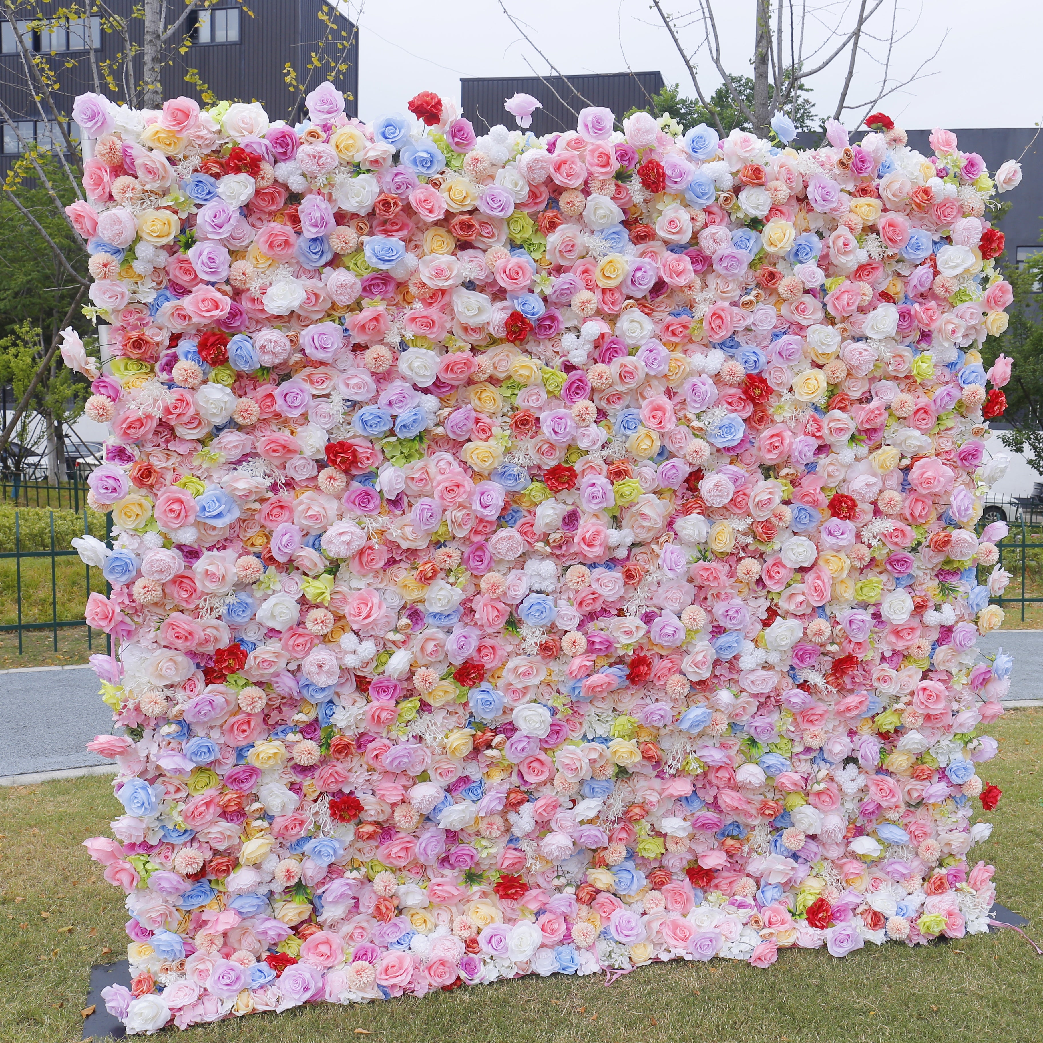 Colorful Candy Pink Fabric Rose Artificial Flower Wall Party Decor ACFW-145