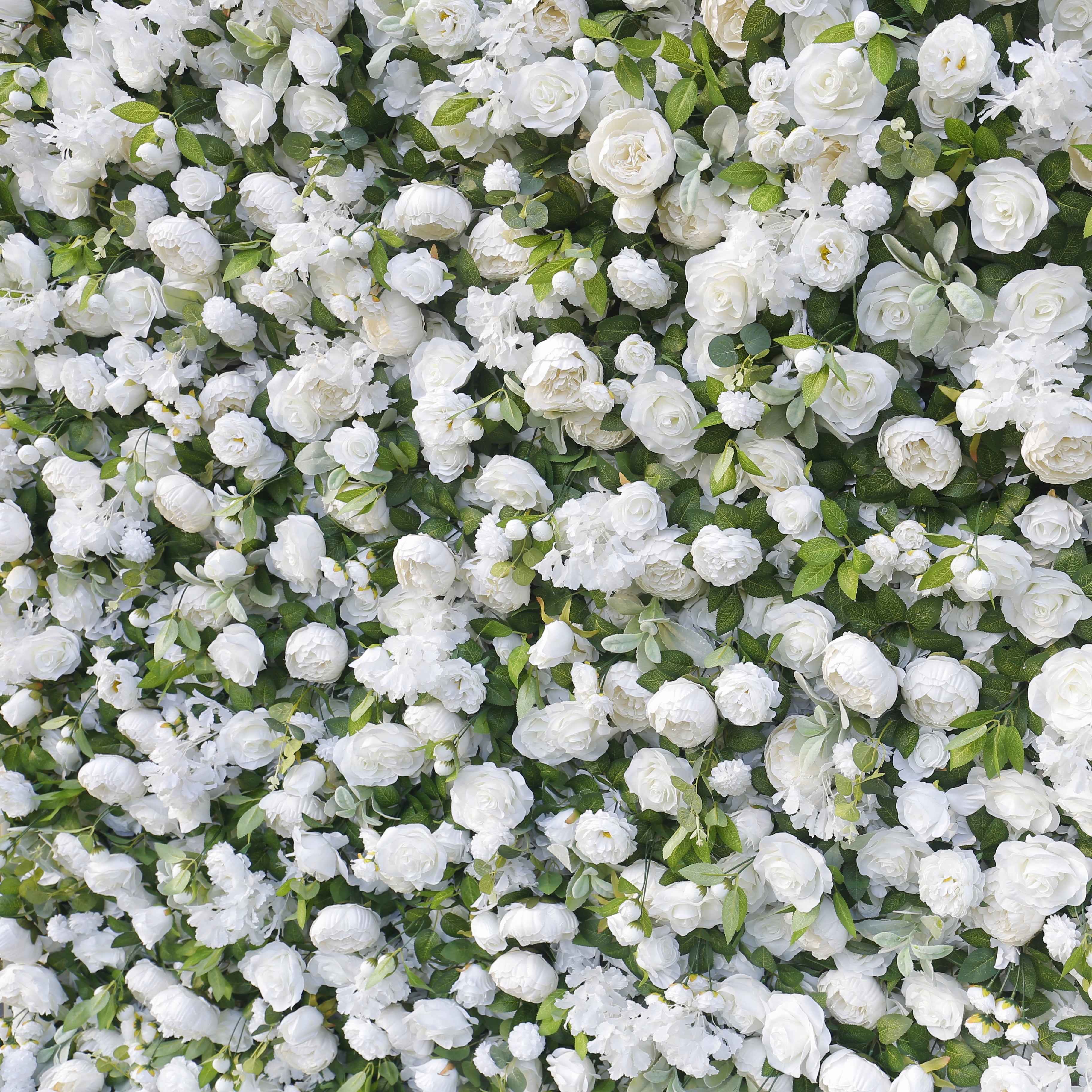 White Rose with Greenery Cloth 3D Artificial Flower Wall Backdrop ACFW-146
