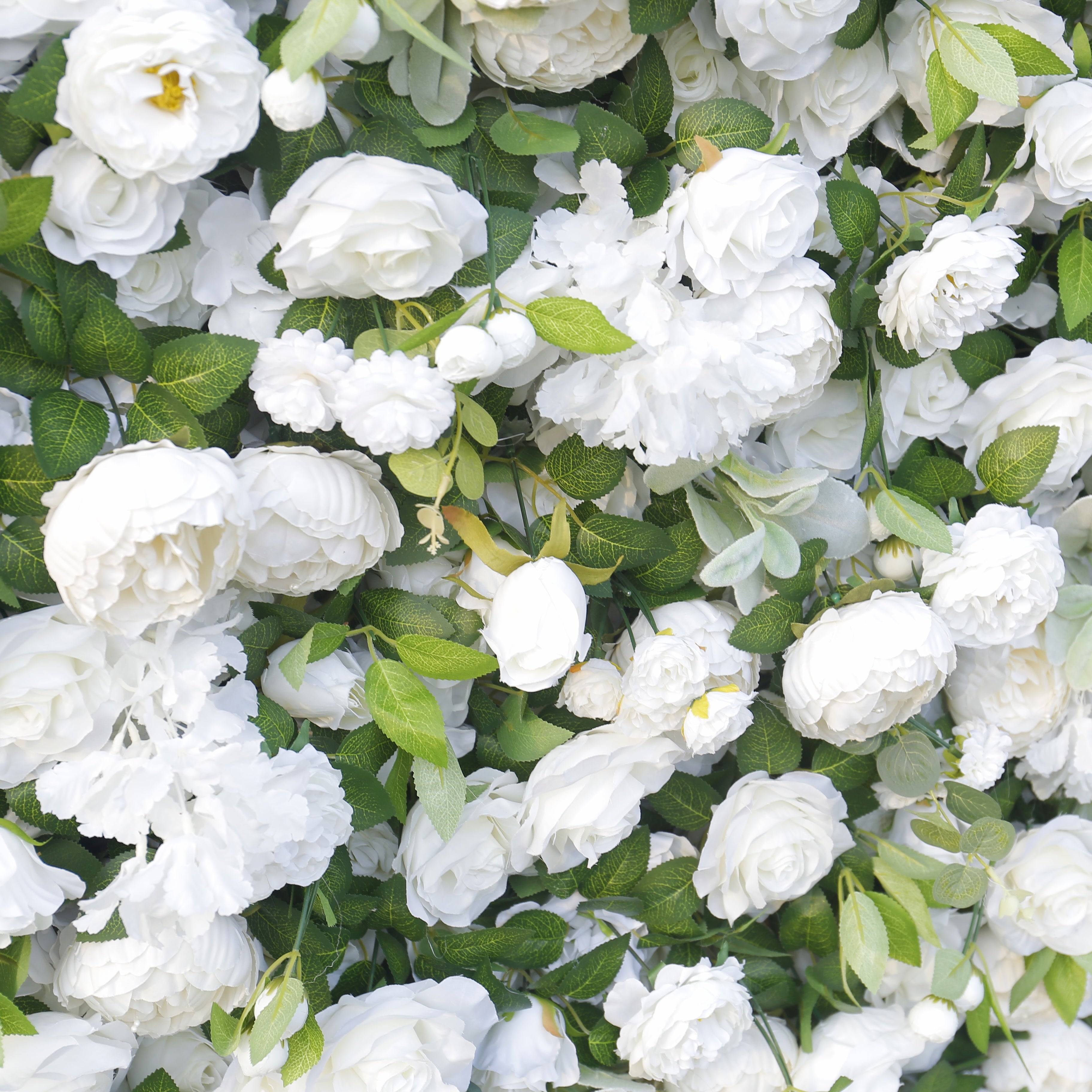 White Rose with Greenery Cloth 3D Artificial Flower Wall Backdrop ACFW-146