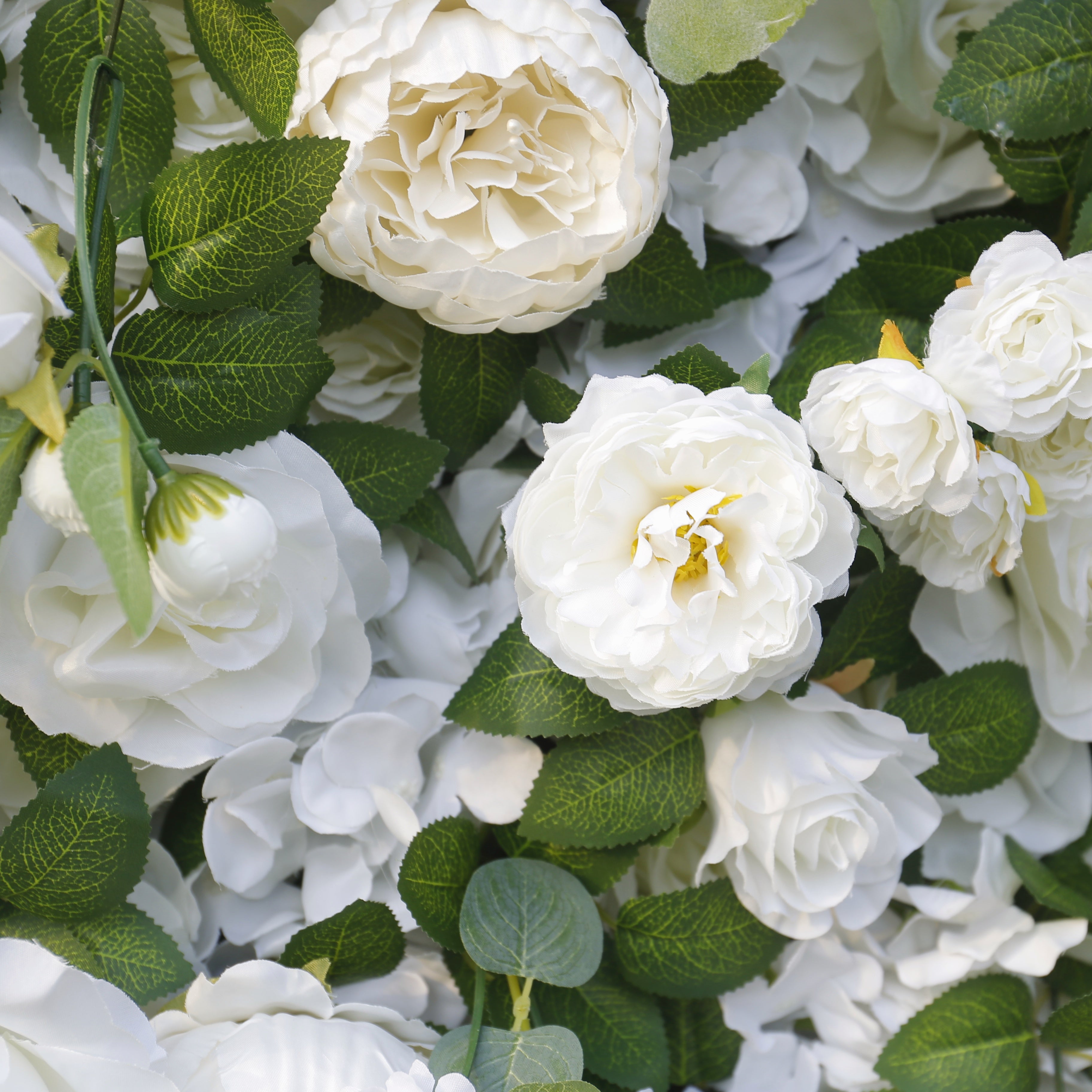 White Rose with Greenery Cloth 3D Artificial Flower Wall Backdrop ACFW-146