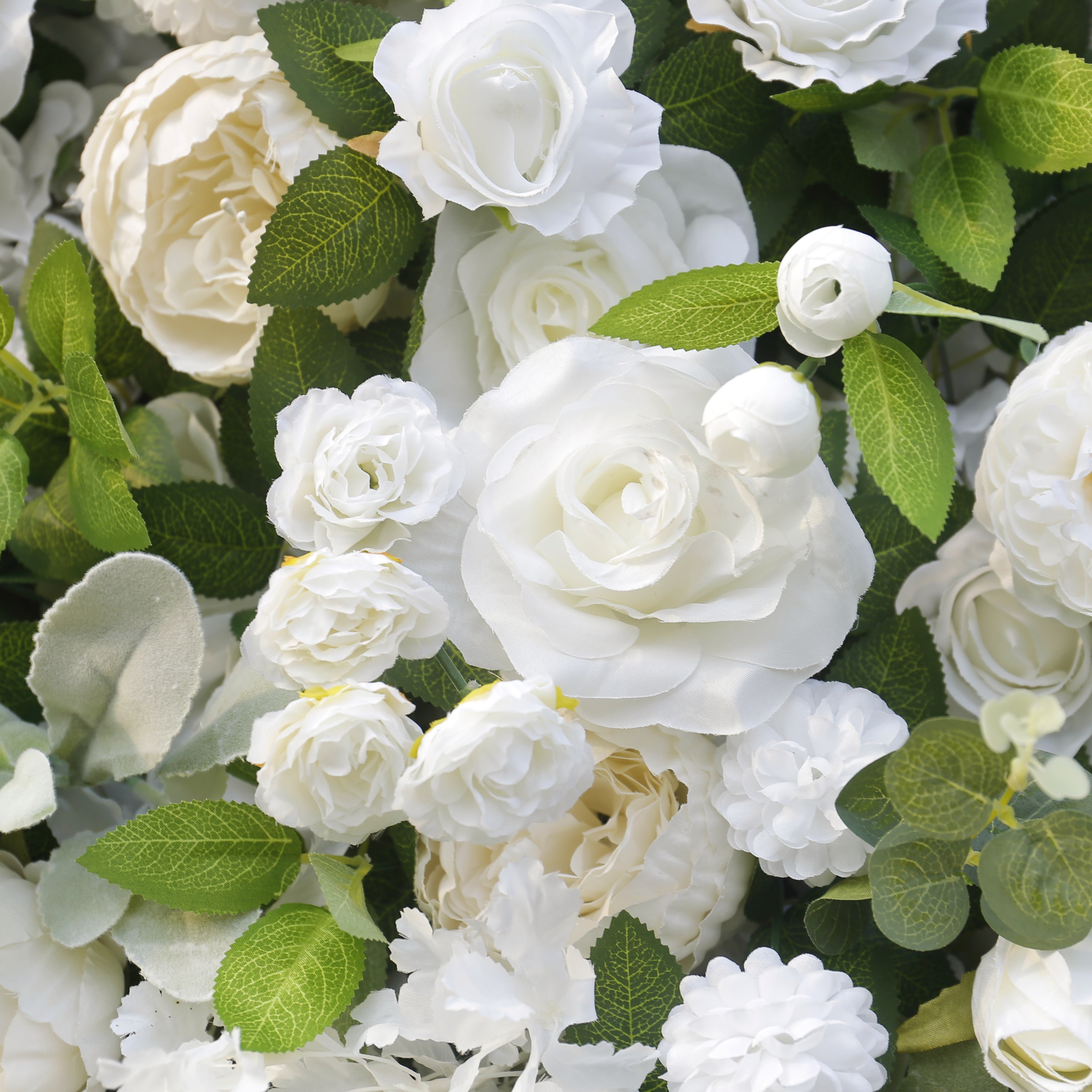 White Rose with Greenery Cloth 3D Artificial Flower Wall Backdrop ACFW-146