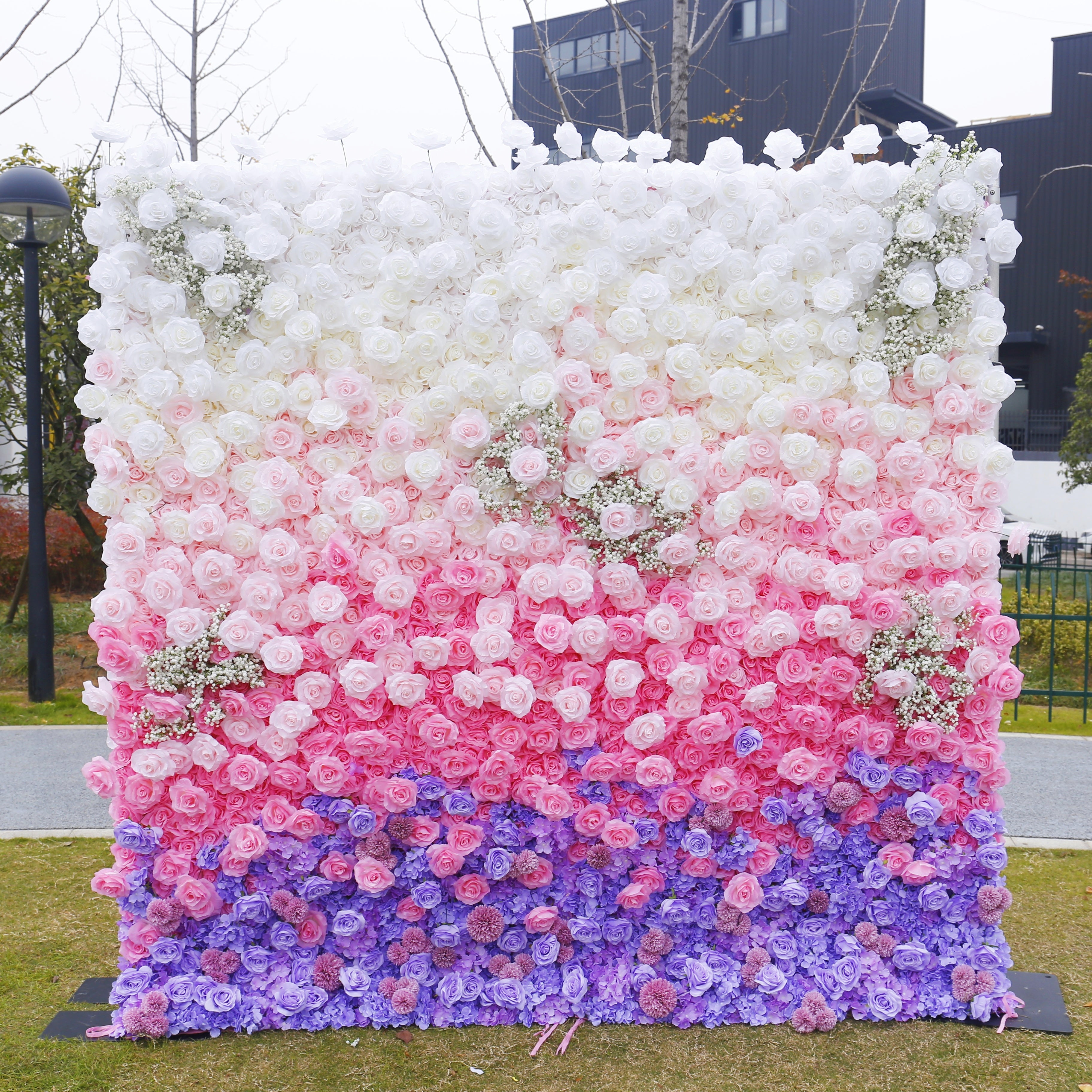 5D Ombre Purple Pink White Fabric Rose Artificial Flower Wall ACFW-157