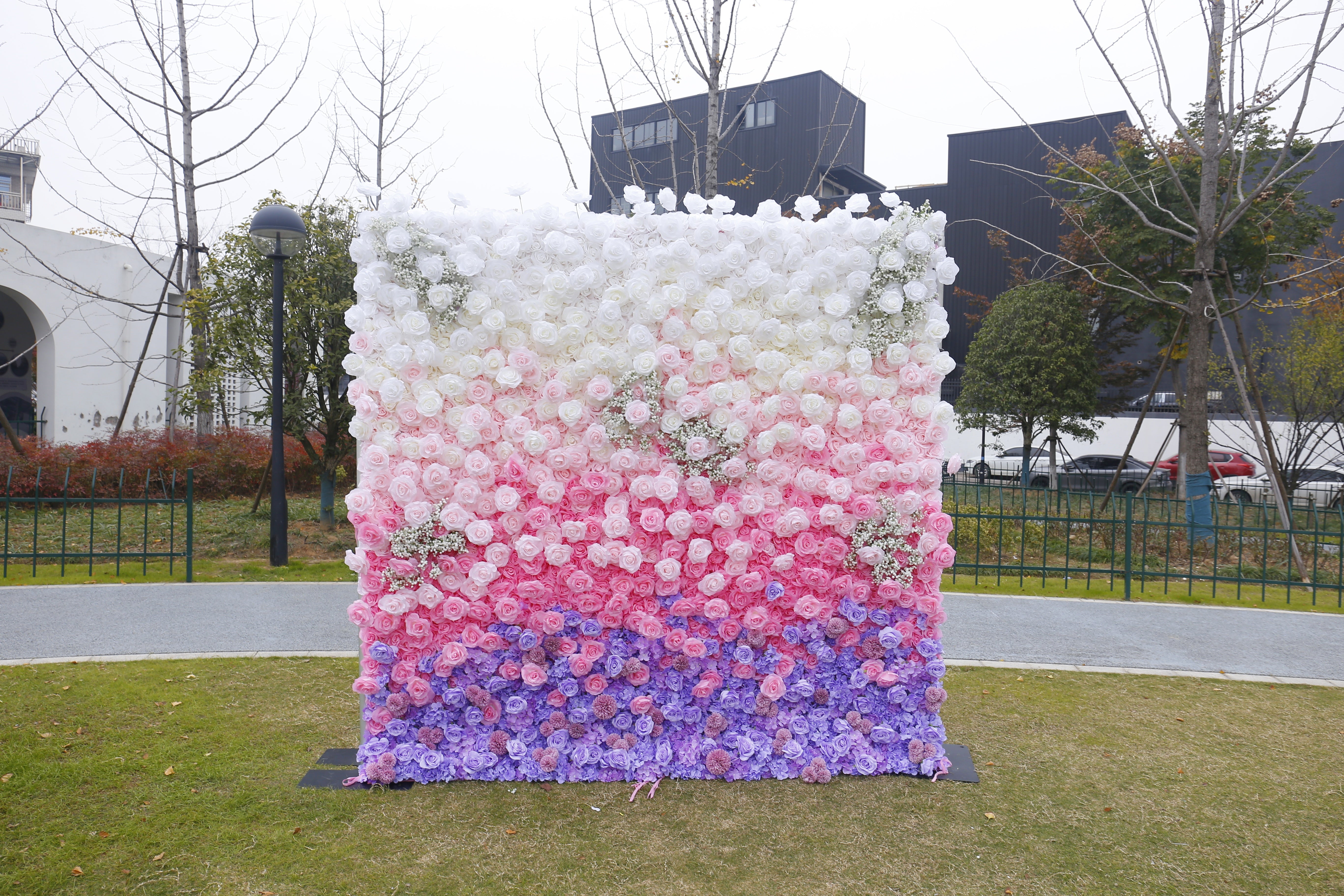 5D Ombre Purple Pink White Fabric Rose Artificial Flower Wall ACFW-157
