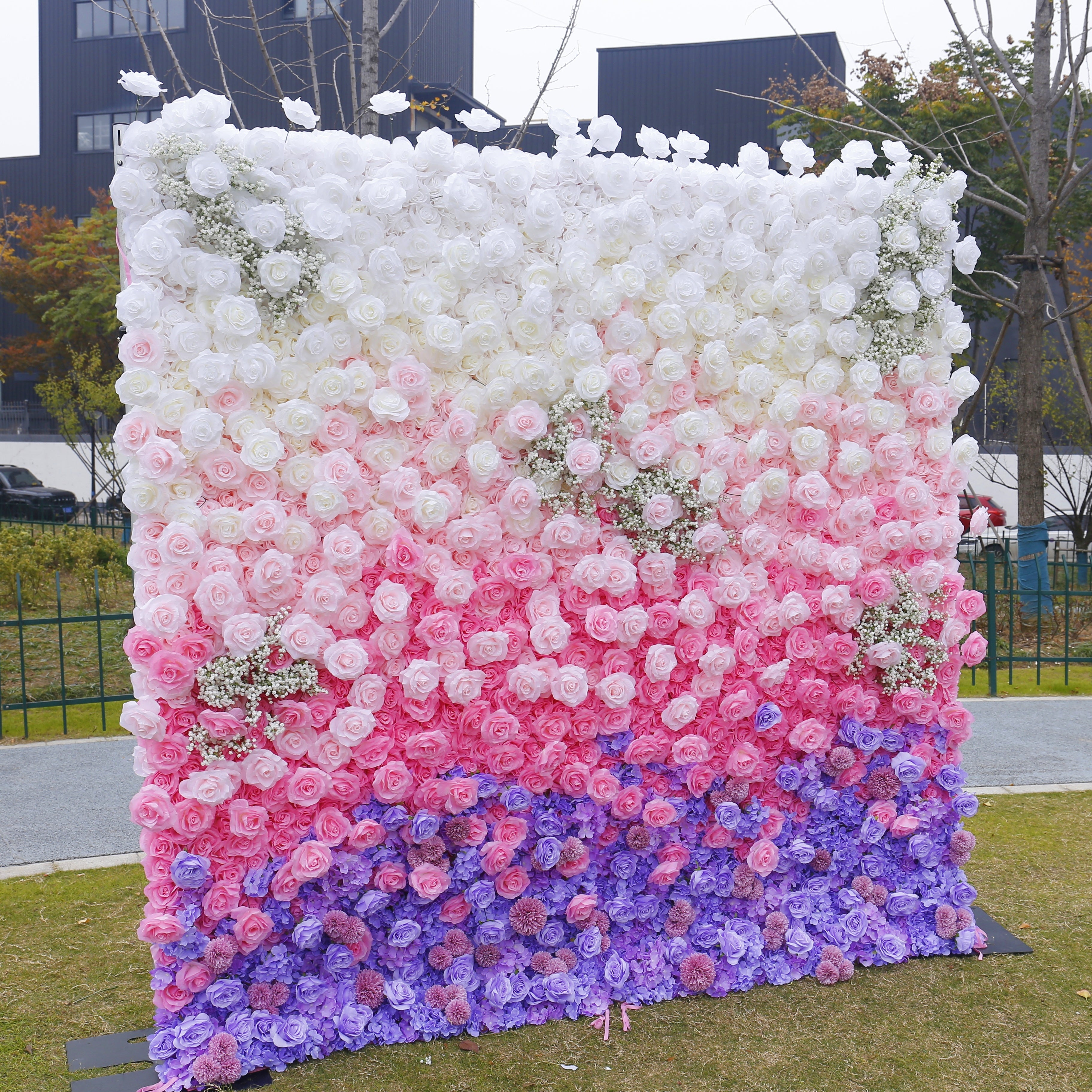 5D Ombre Purple Pink White Fabric Rose Artificial Flower Wall ACFW-157