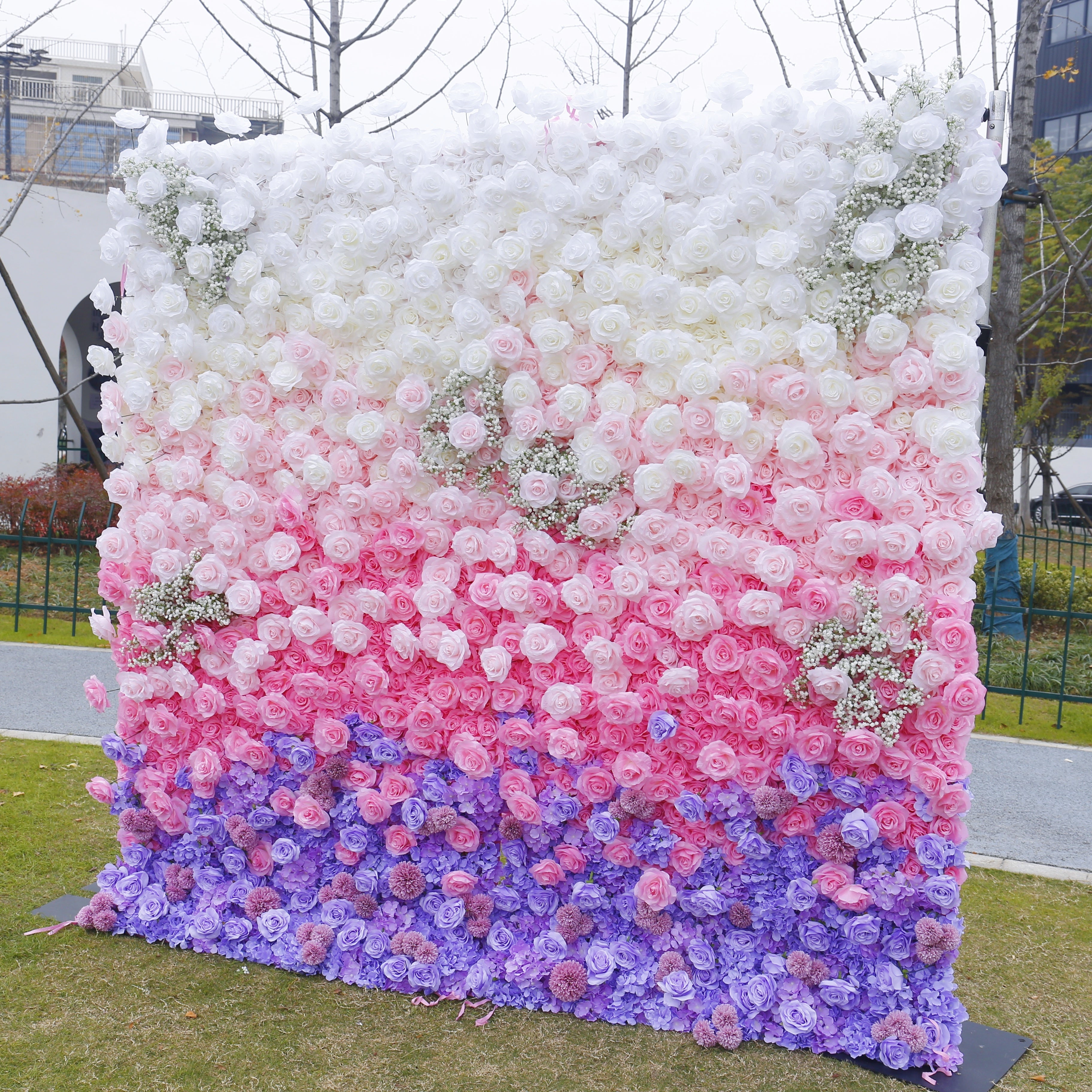 5D Ombre Purple Pink White Fabric Rose Artificial Flower Wall ACFW-157