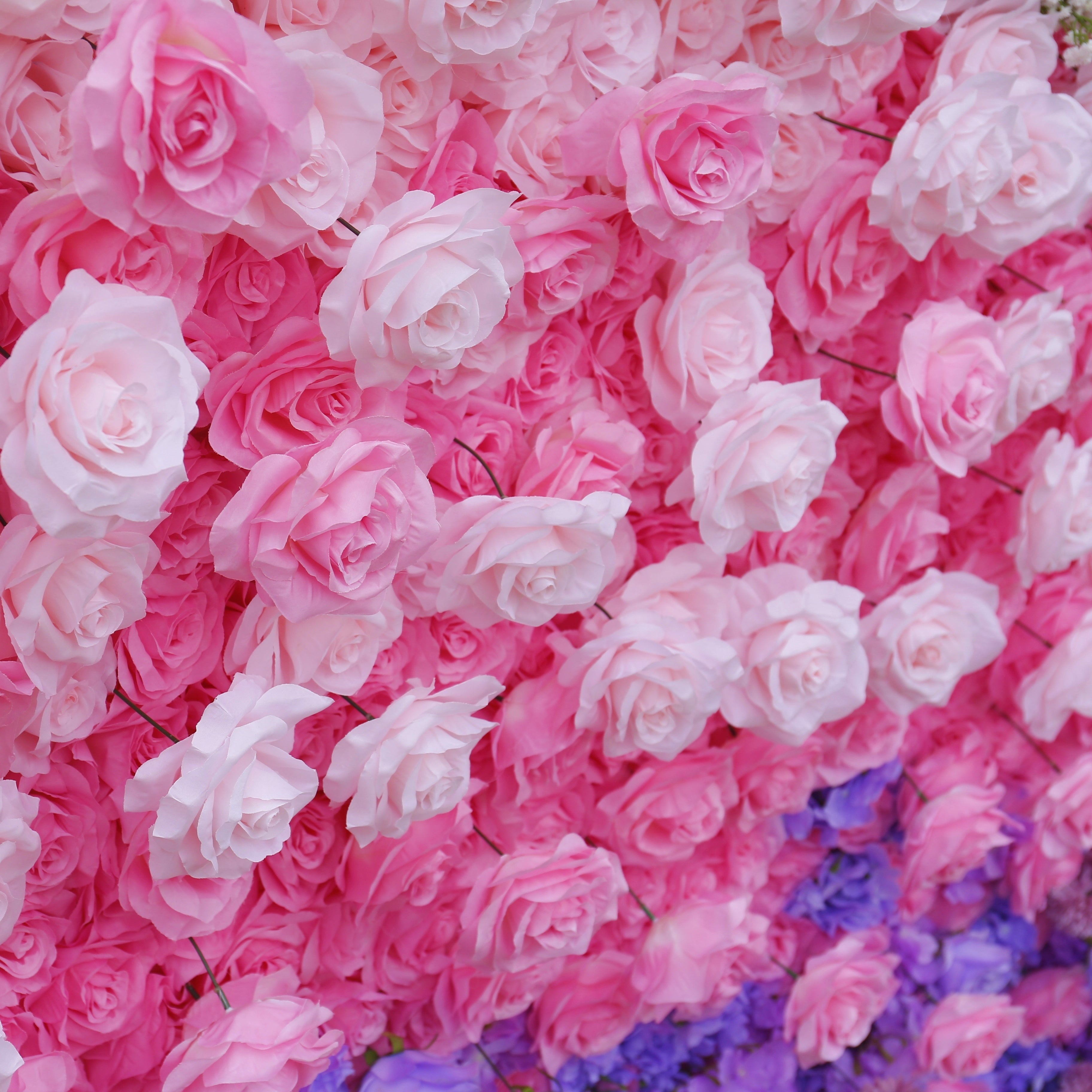 5D Ombre Purple Pink White Fabric Rose Artificial Flower Wall ACFW-157
