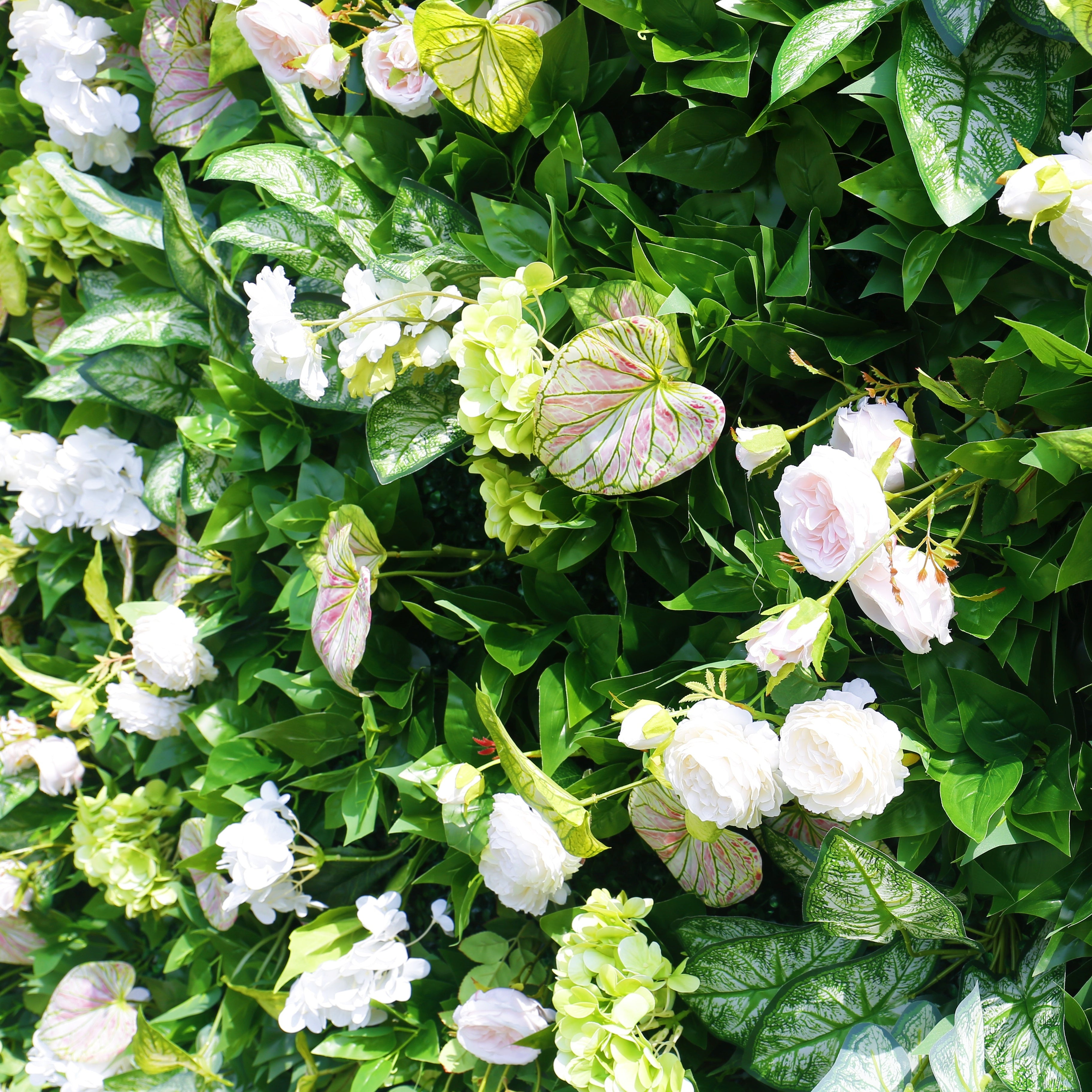 Green Leaves with Mixed Flowers Fabric Artificial Flower Wall ACFW-161