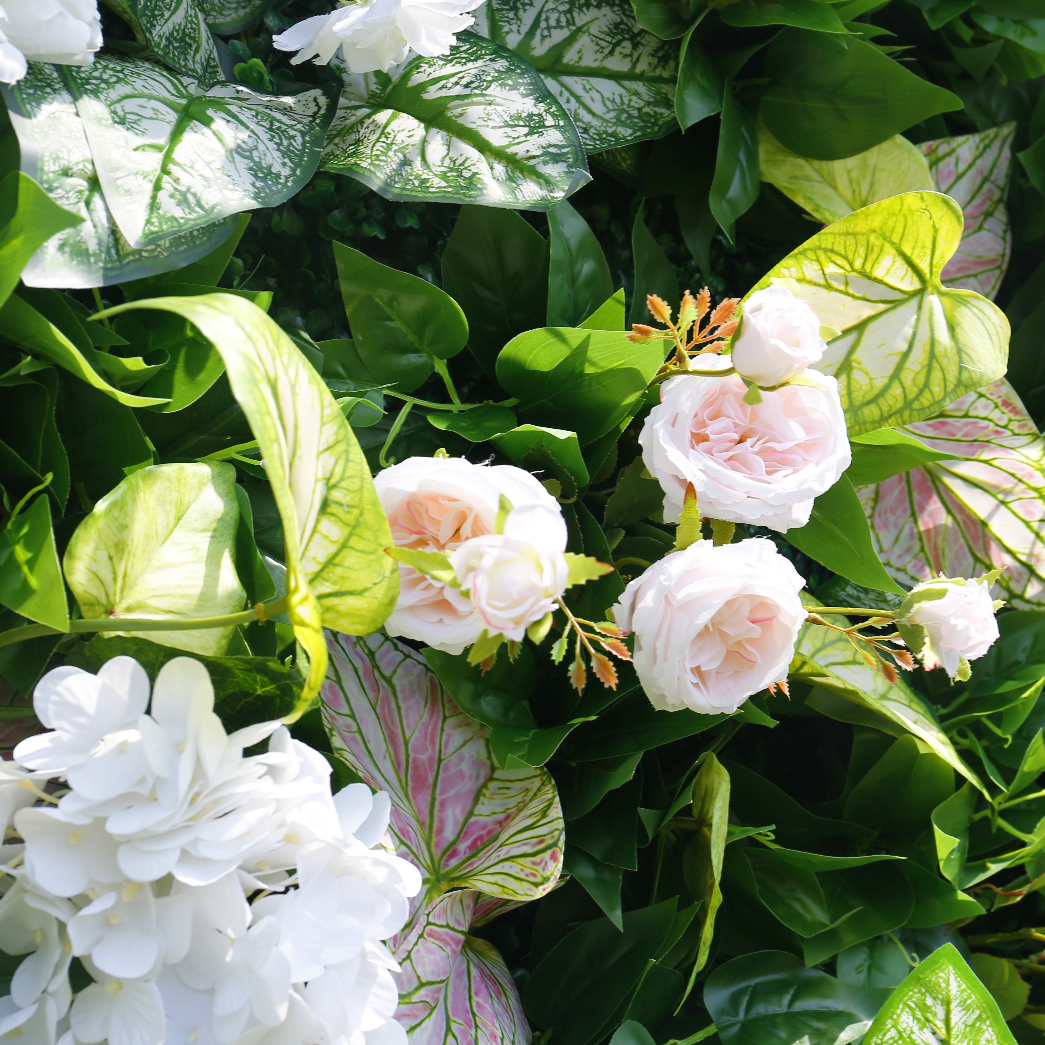 Green Leaves with Mixed Flowers Fabric Artificial Flower Wall ACFW-161