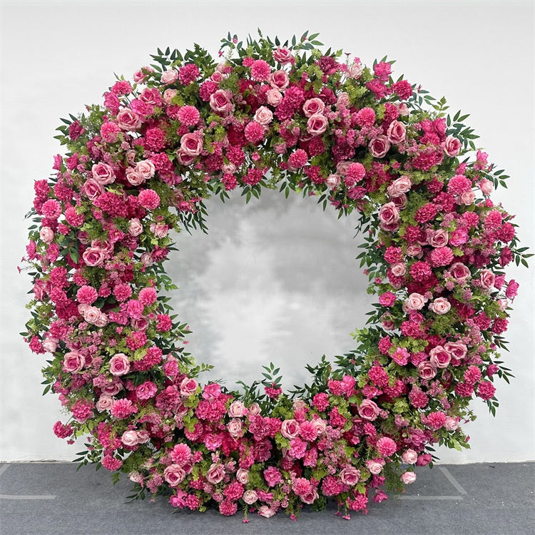 Pink Round Floral Arch Wall Backdrop For Wedding Ceremony Decor AEAW-001