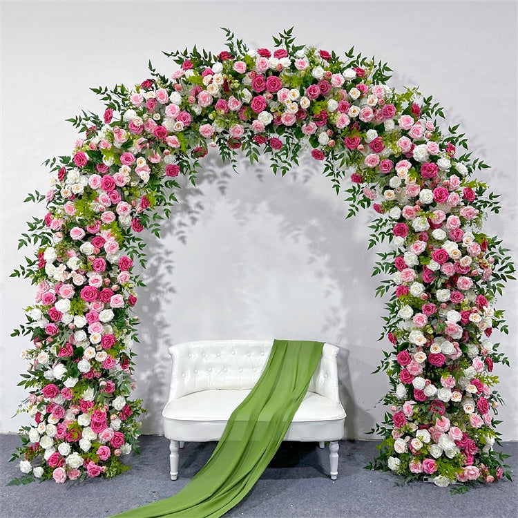 Pink and White Rose Wedding Arch Flower Wall Backdrop for Ceremony Decor AEAW-002