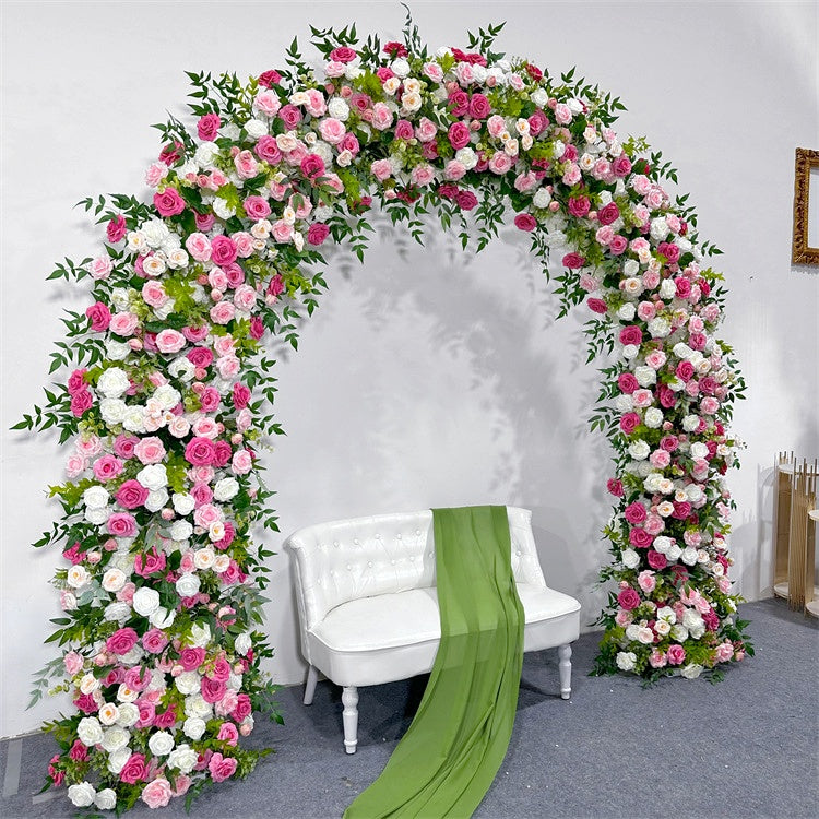 Pink and White Rose Wedding Arch Flower Wall Backdrop for Ceremony Decor AEAW-002