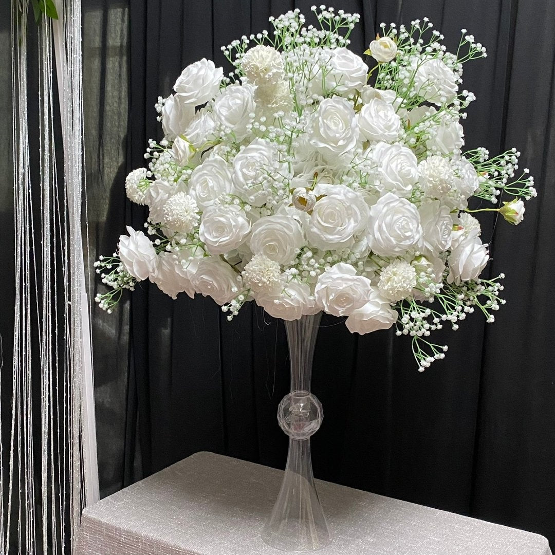Elegant White Rose Floral Centerpiece for Wedding Ceremony Decor ADFC-022