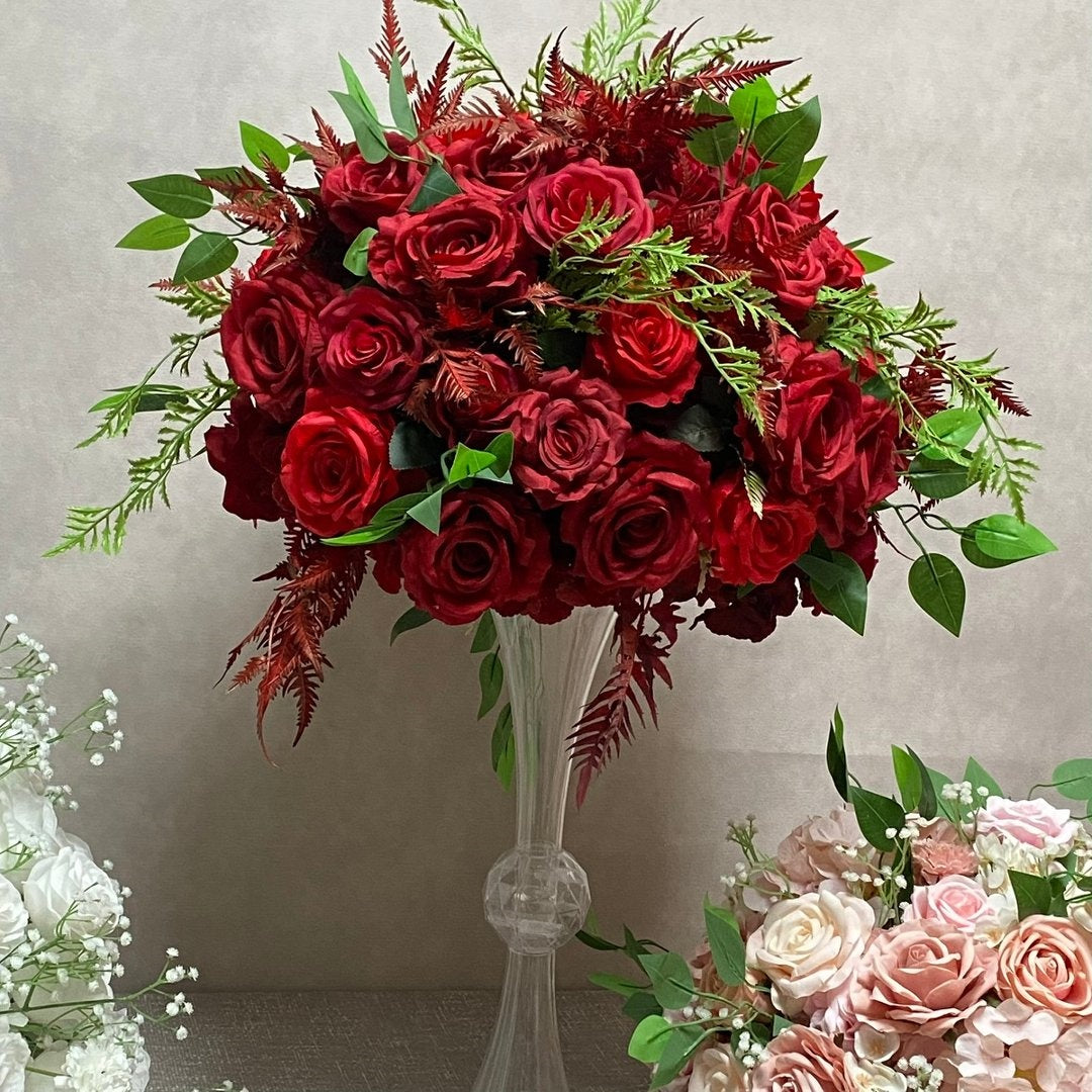 Red Silk Rose Floral Centerpiece for Wedding & Event Decor ADFC-028