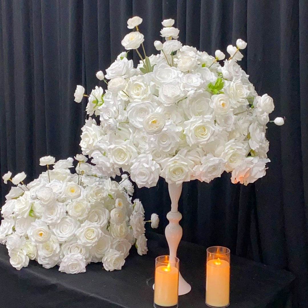 Timeless White Rose Arrangement for Bridal & Ceremony Table Decor ADFC-108