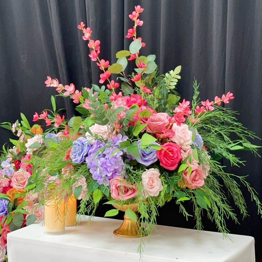 Spring Garden Floral Centerpiece with Hydrangea & Wild Greenery ADFC-116
