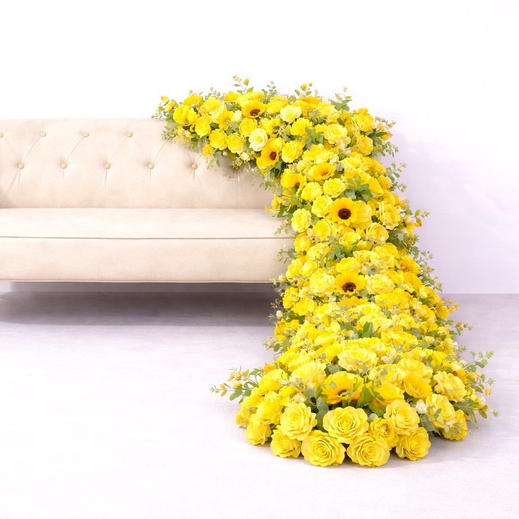 Sunflower Yellow Rose Arrangement Flower Runner Wedding Table Sofa Decor ADFR-001