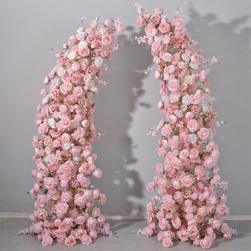 Wedding Pink Rose Flower Columns Artificial Floral Arch Pillars Aisle Decor AEAW-004