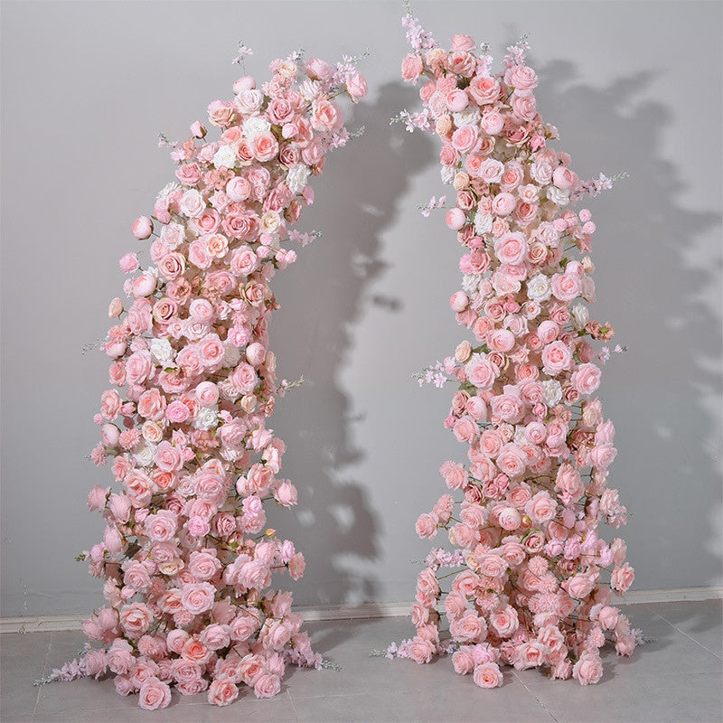 Wedding Pink Rose Flower Columns Artificial Floral Arch Pillars Aisle Decor AEAW-004