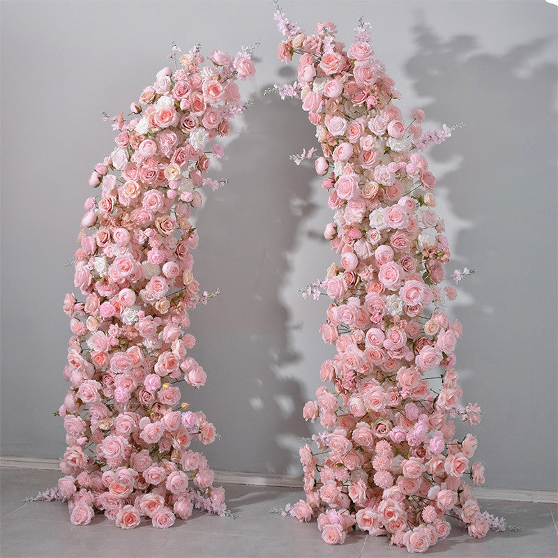 Wedding Pink Rose Flower Columns Artificial Floral Arch Pillars Aisle Decor AEAW-004