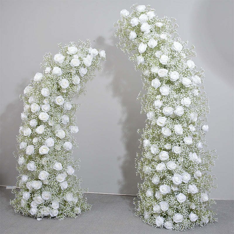 White Rose Baby’s Breath Flower Pillars for Wedding Ceremony Backdrop AEAW-005