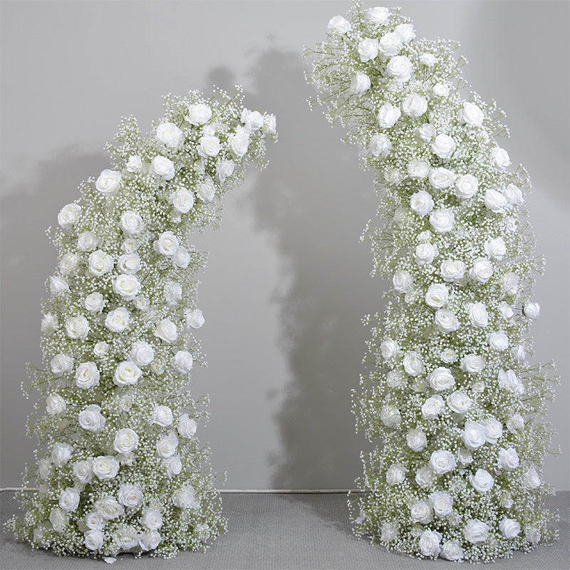 White Rose Baby’s Breath Flower Pillars for Wedding Ceremony Backdrop AEAW-005