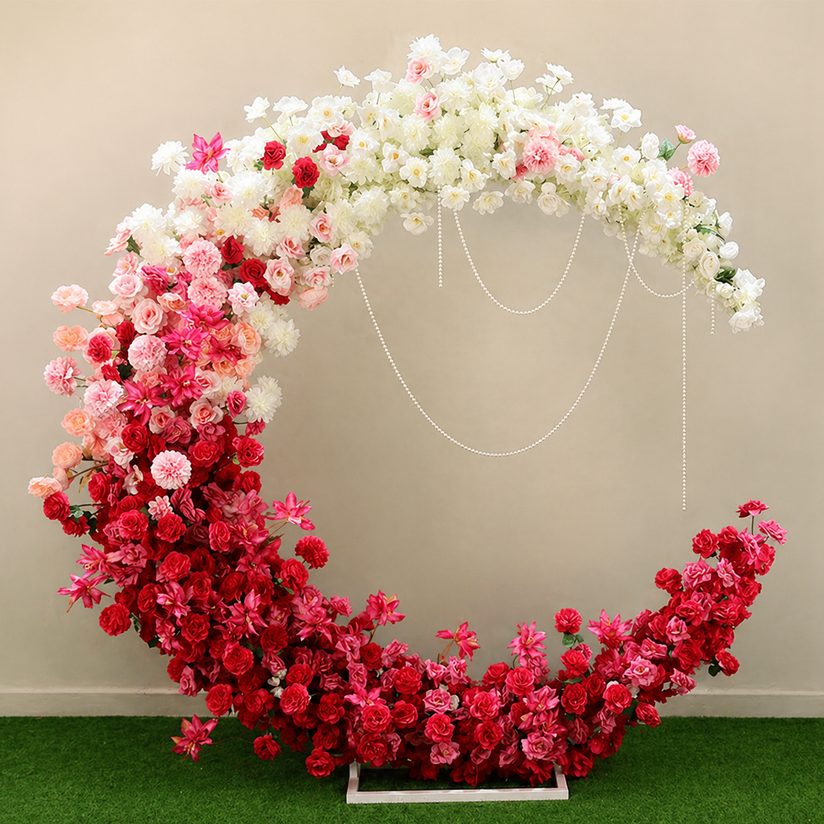 Artificial Moon Arch Flower Backdrop with Roses for Wedding Ceremony AEAW-006